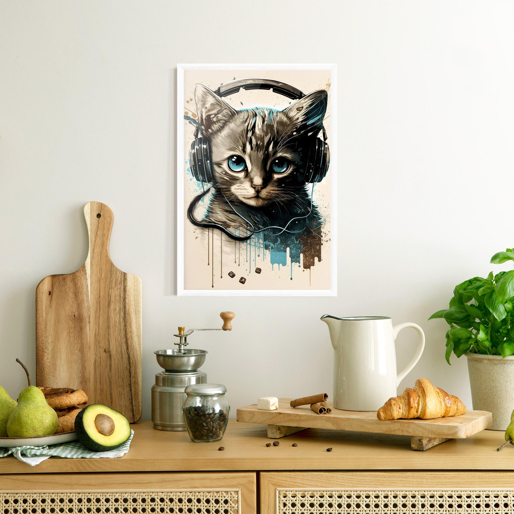 Plakat w Ramie Headphones Cute Cat mockup 8