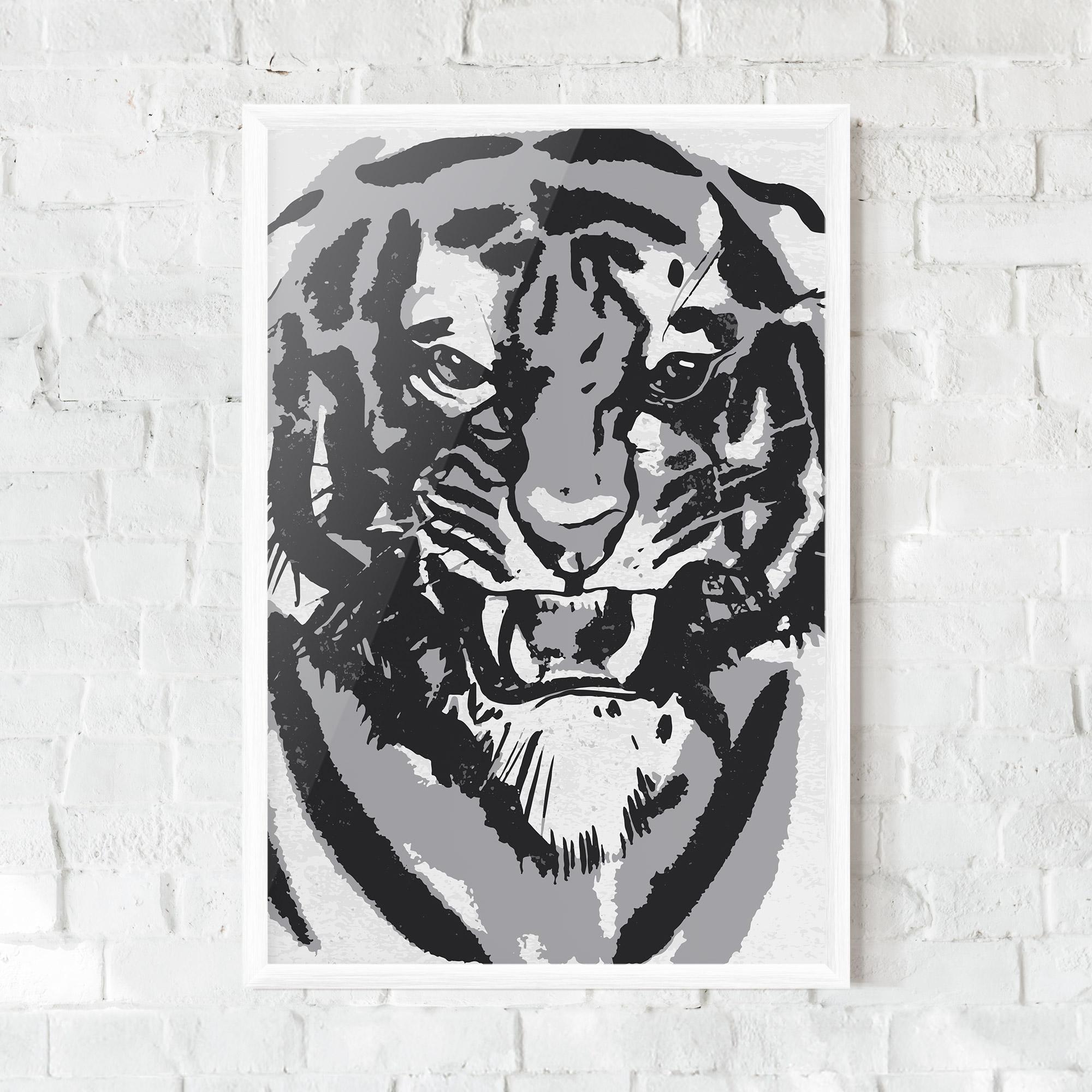 Plakat w Ramie Grey Tiger Head mockup 0