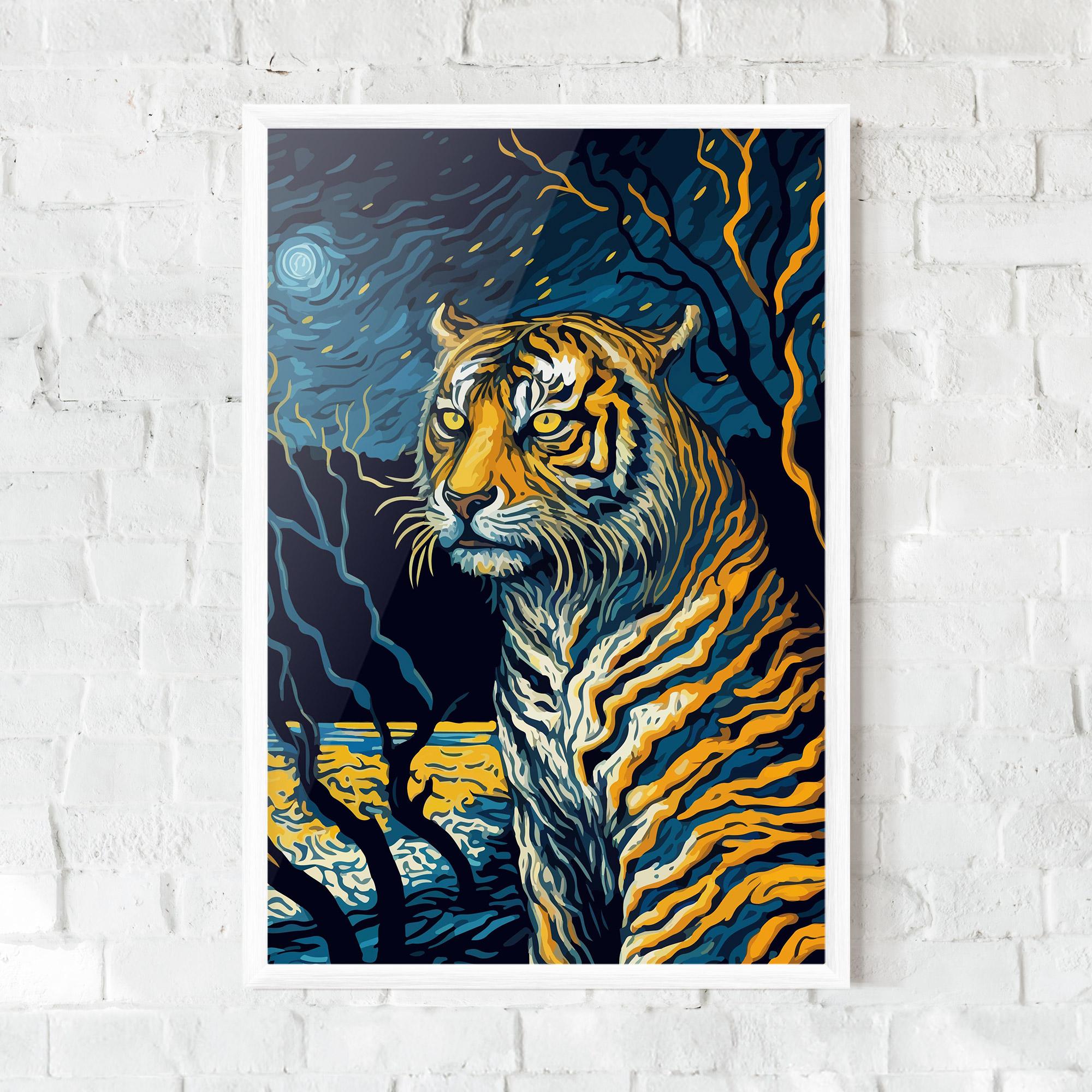 Plakat w Ramie Tiger Blue Painting mockup 0