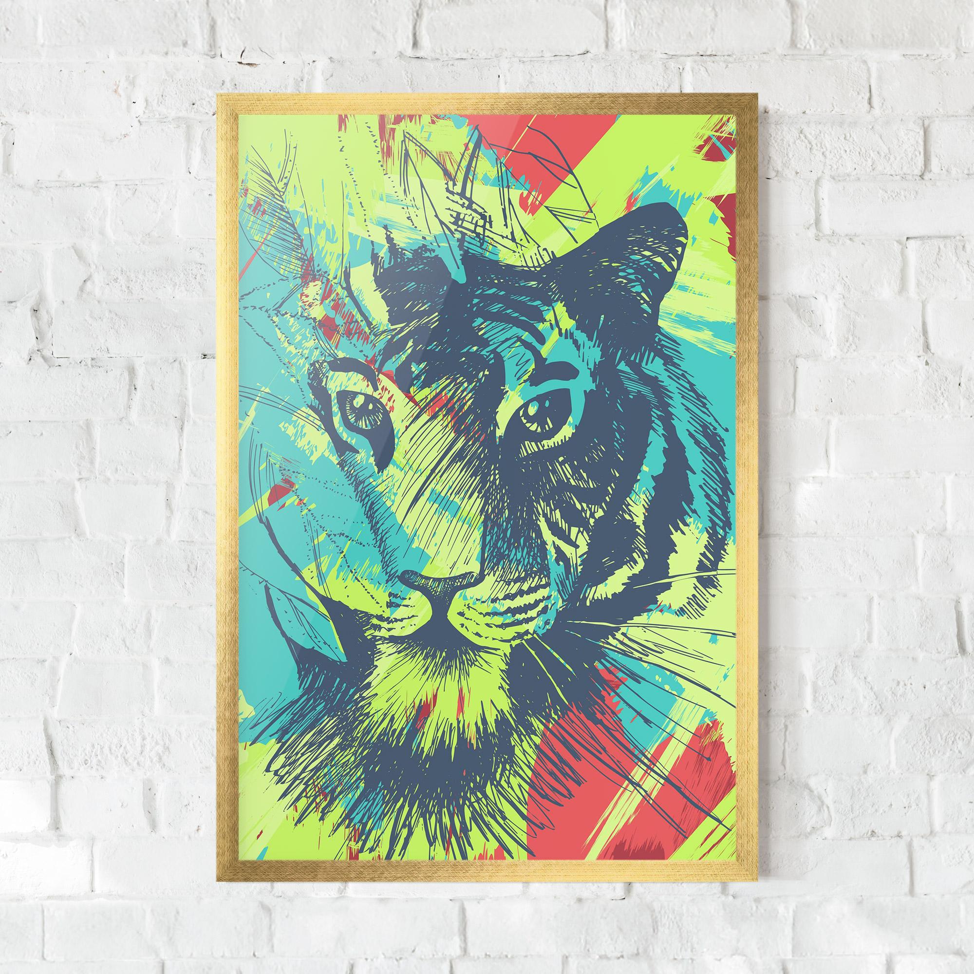 Plakat w Ramie Blue Green Tiger mockup 0