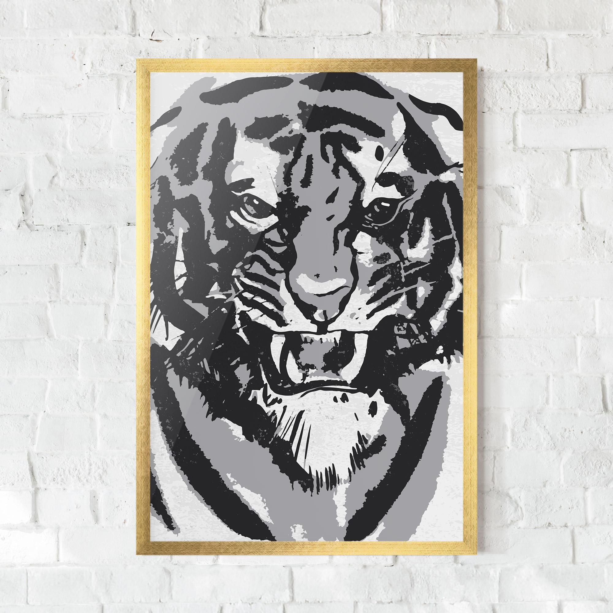 Plakat w Ramie Grey Tiger Head mockup 0