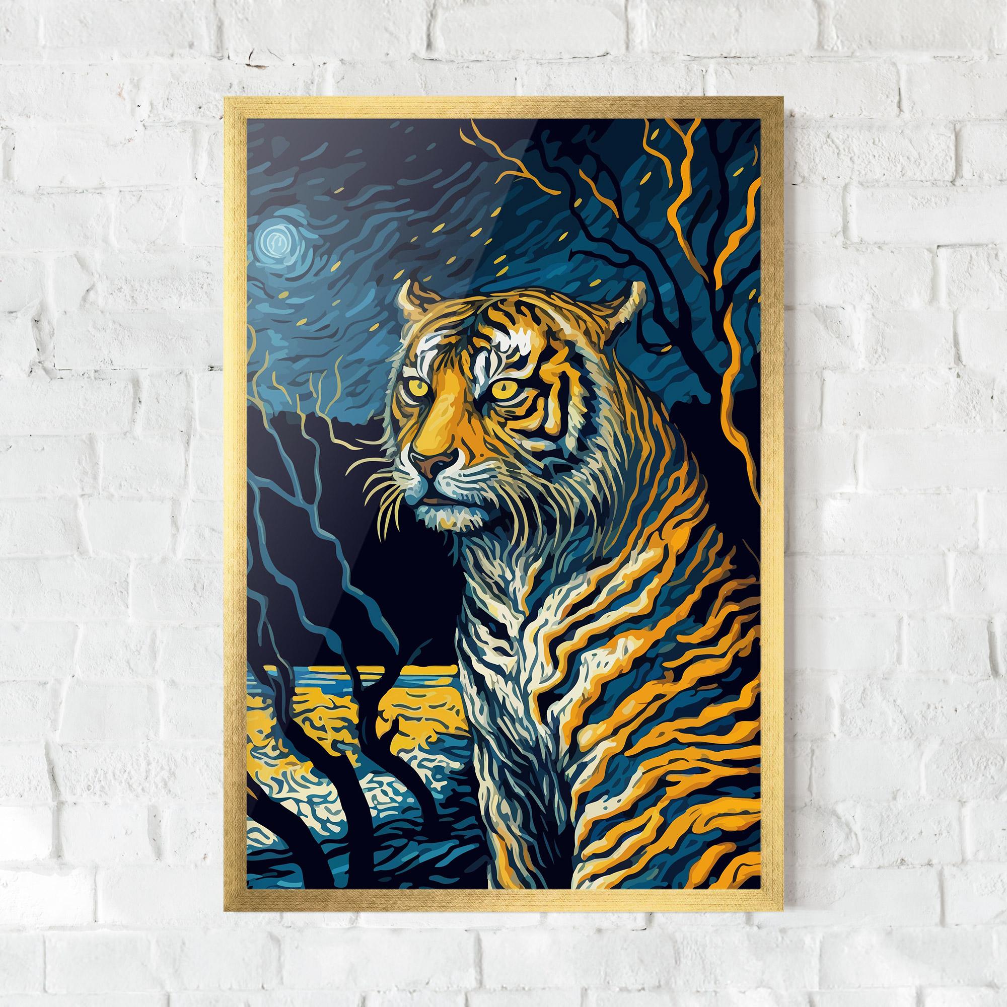 Plakat w Ramie Tiger Blue Painting mockup 0