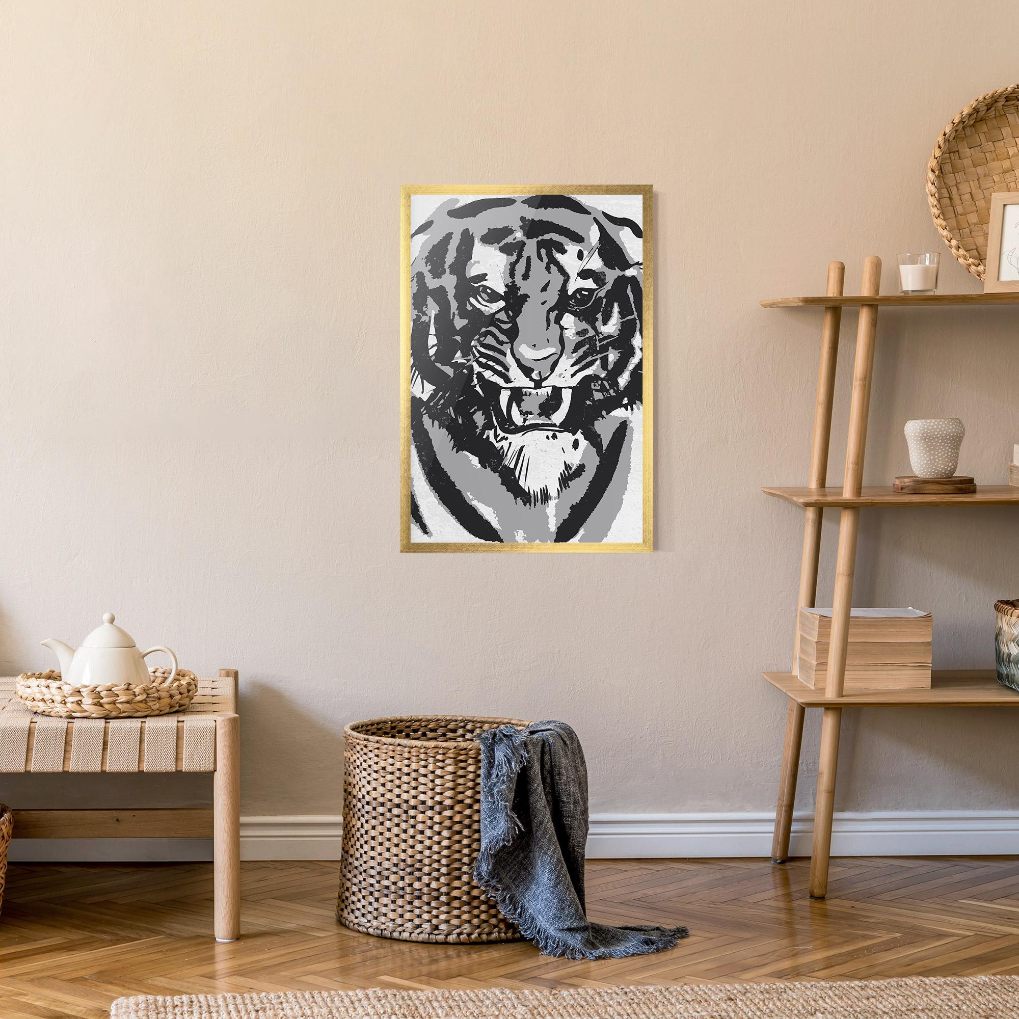 Plakat w Ramie Grey Tiger Head mockup 9
