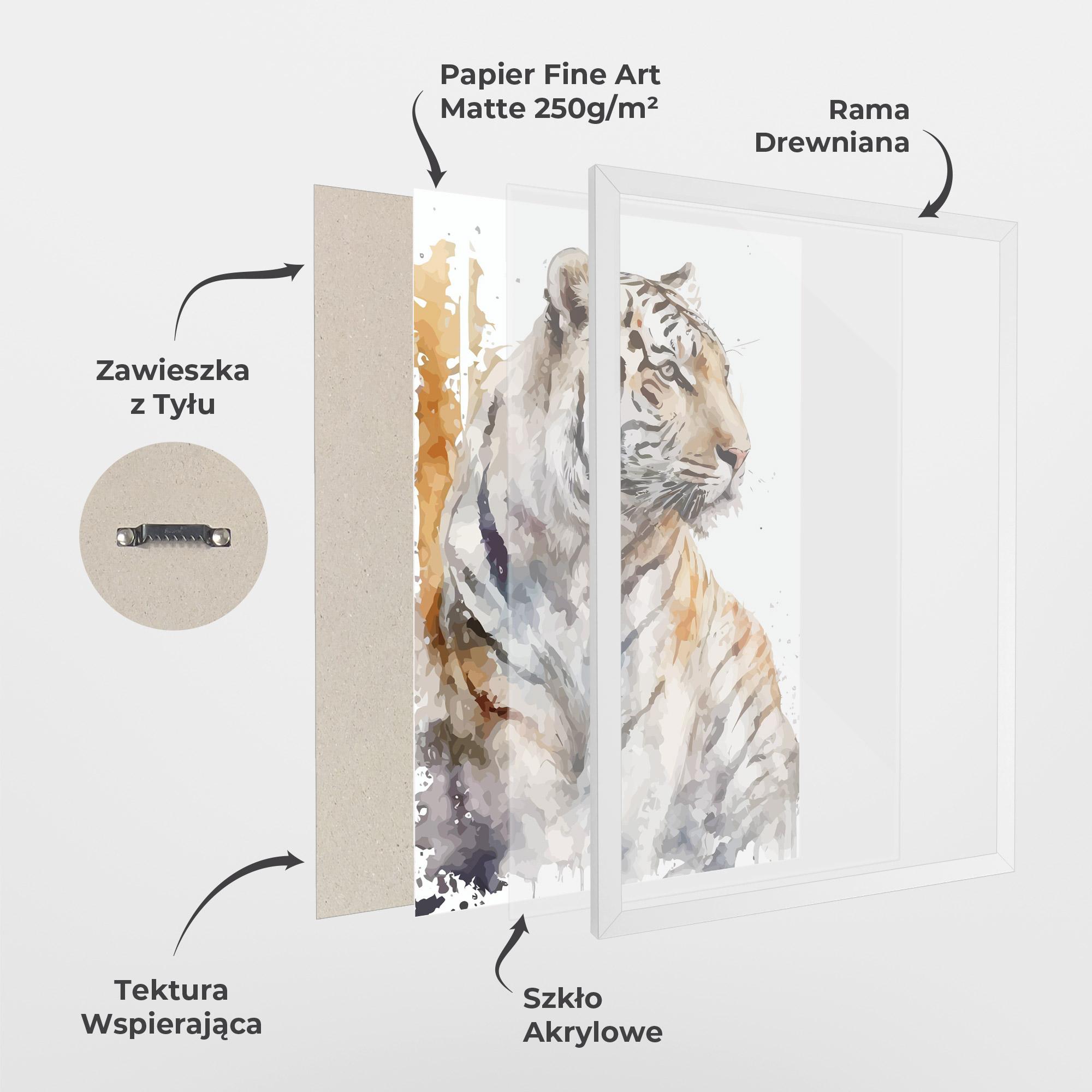 Plakat w Ramie White Tiger Art mockup 1
