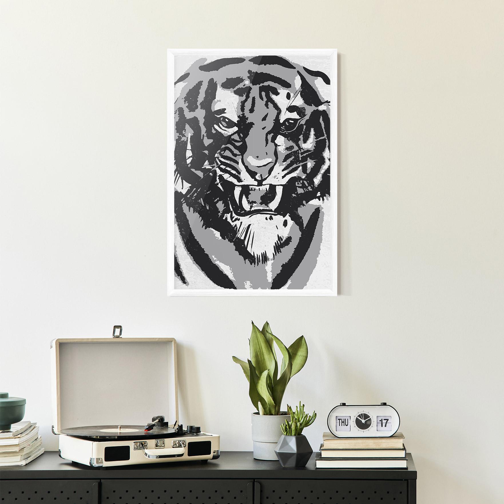 Plakat w Ramie Grey Tiger Head mockup 2