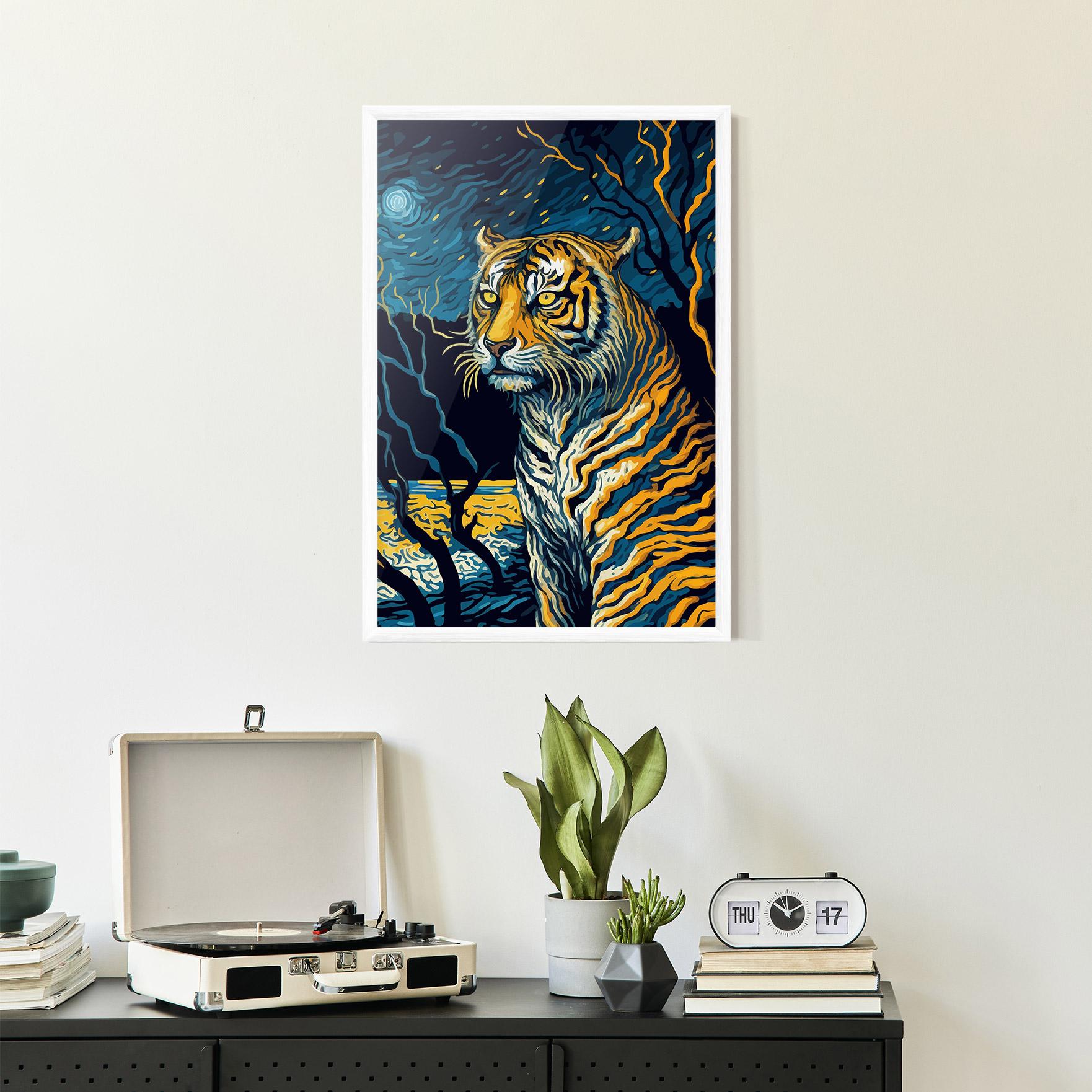 Plakat w Ramie Tiger Blue Painting mockup 2
