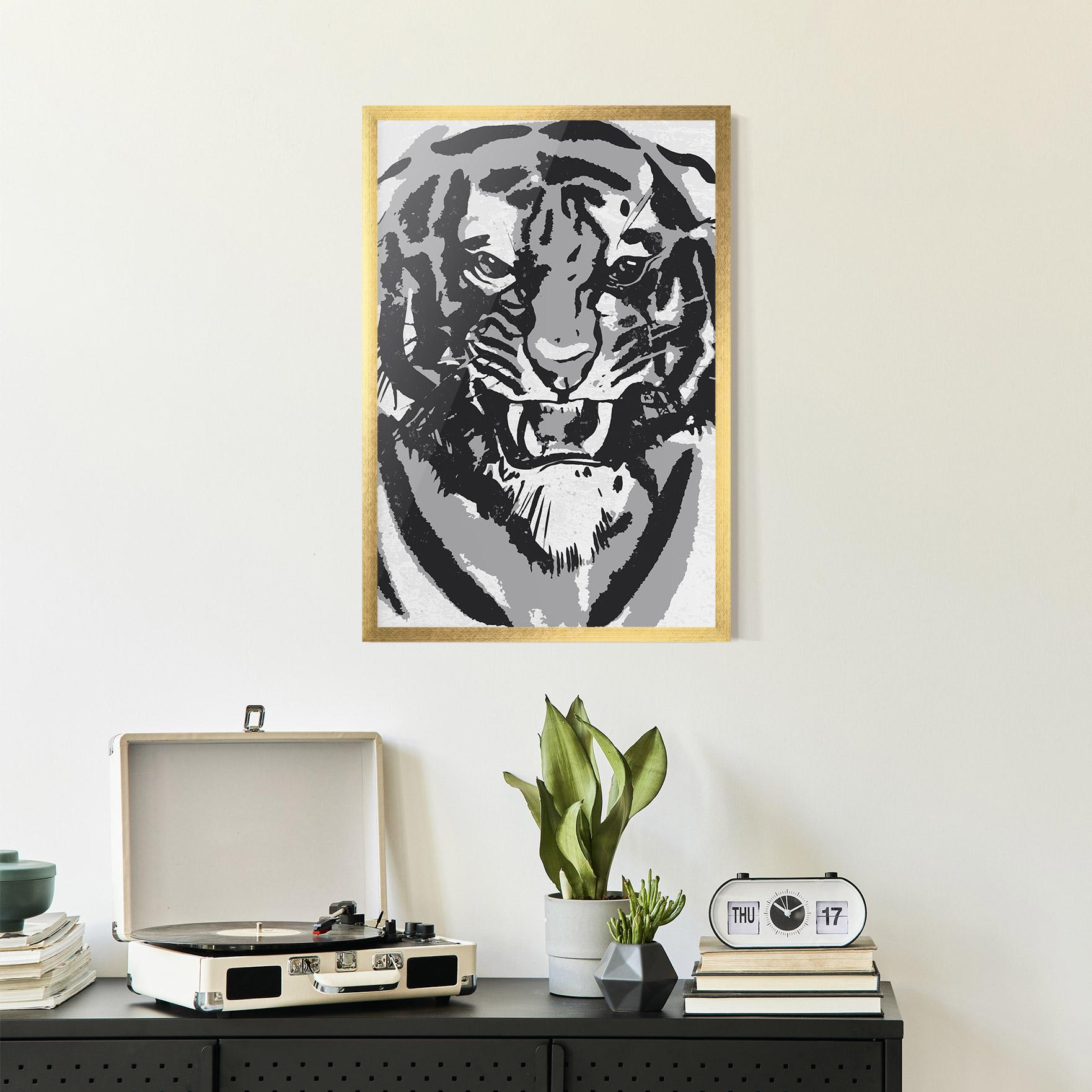 Plakat w Ramie Grey Tiger Head mockup 2