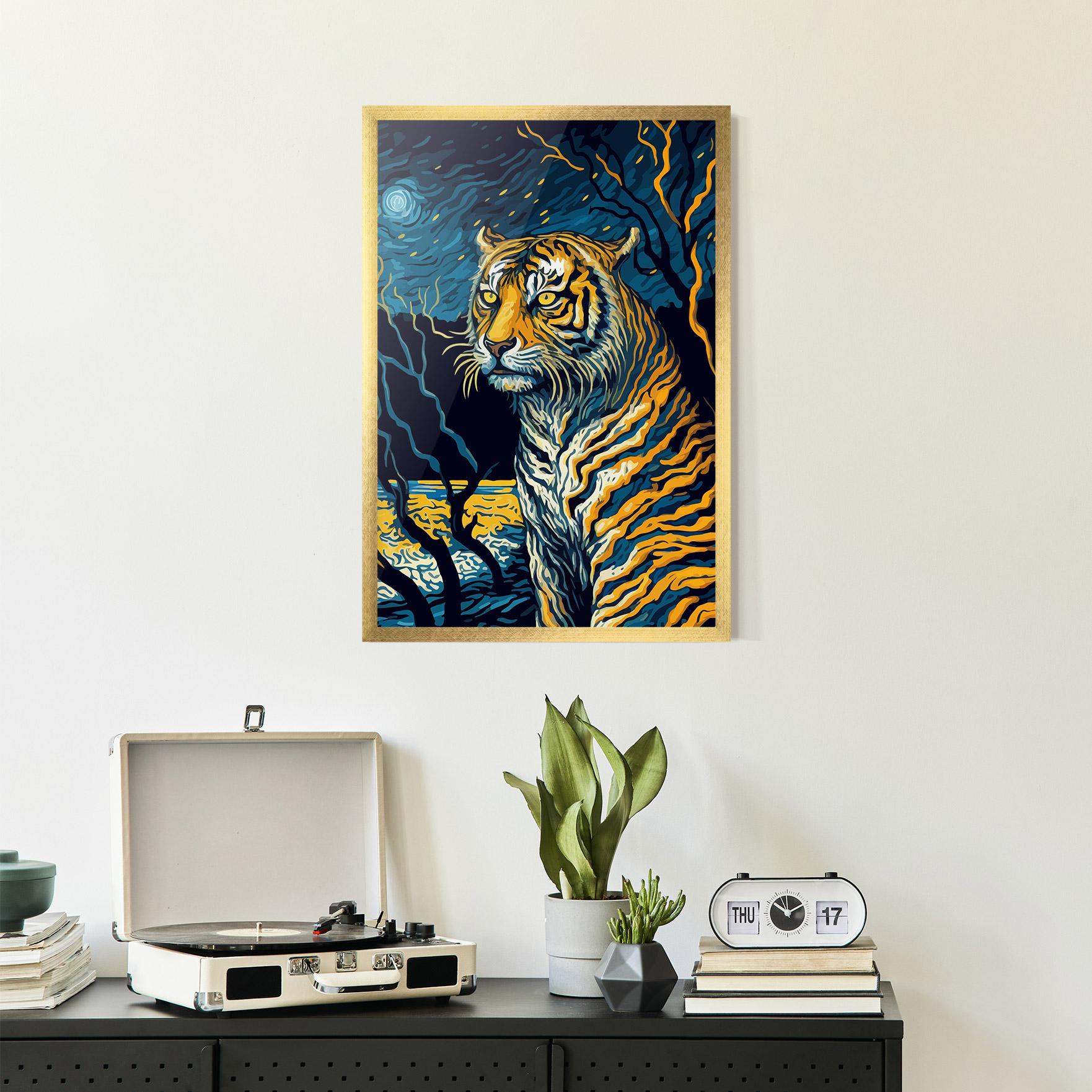 Plakat w Ramie Tiger Blue Painting mockup 2