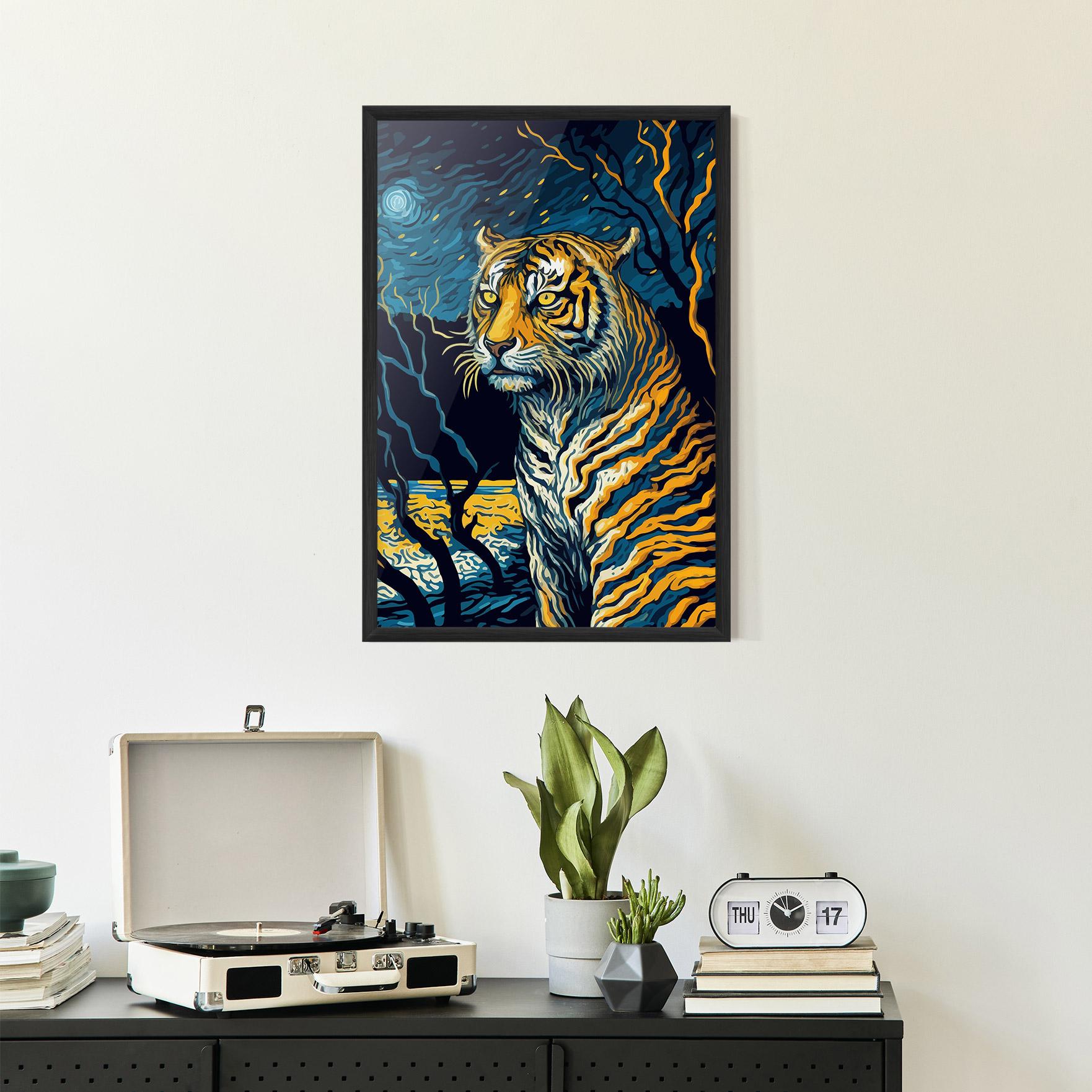 Plakat w Ramie Tiger Blue Painting mockup 2