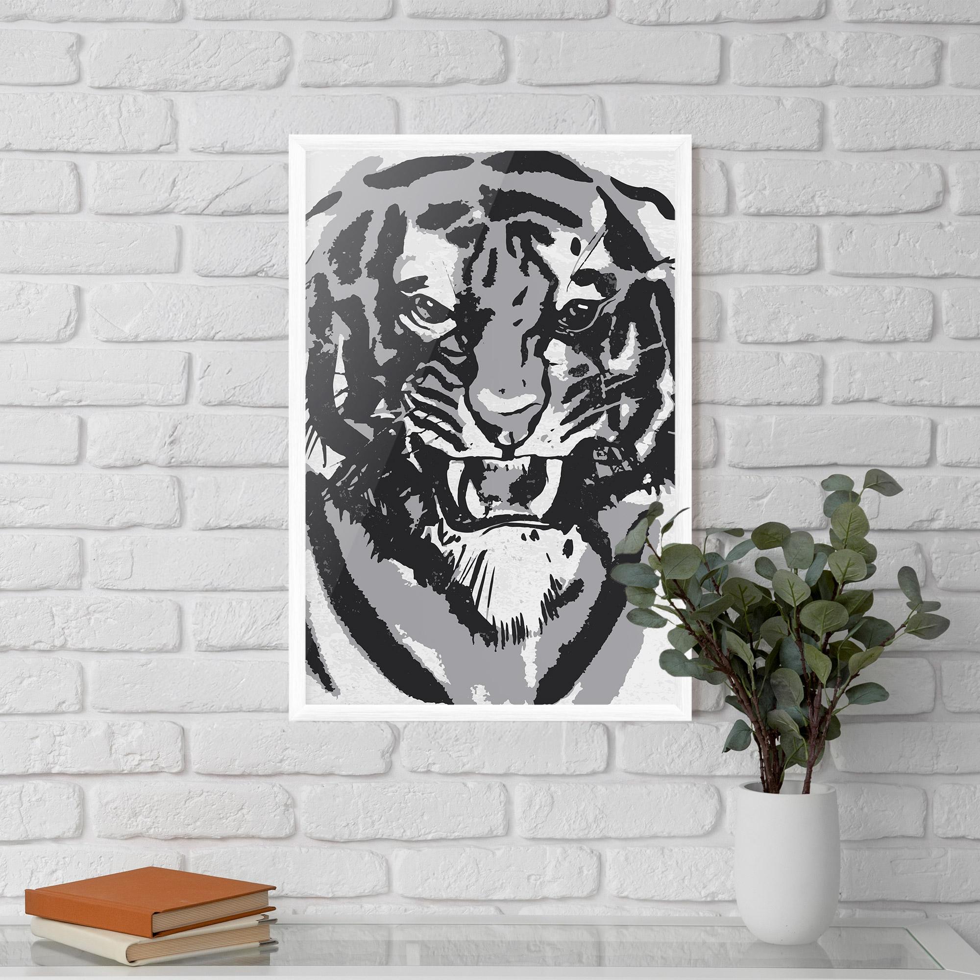 Plakat w Ramie Grey Tiger Head mockup 5