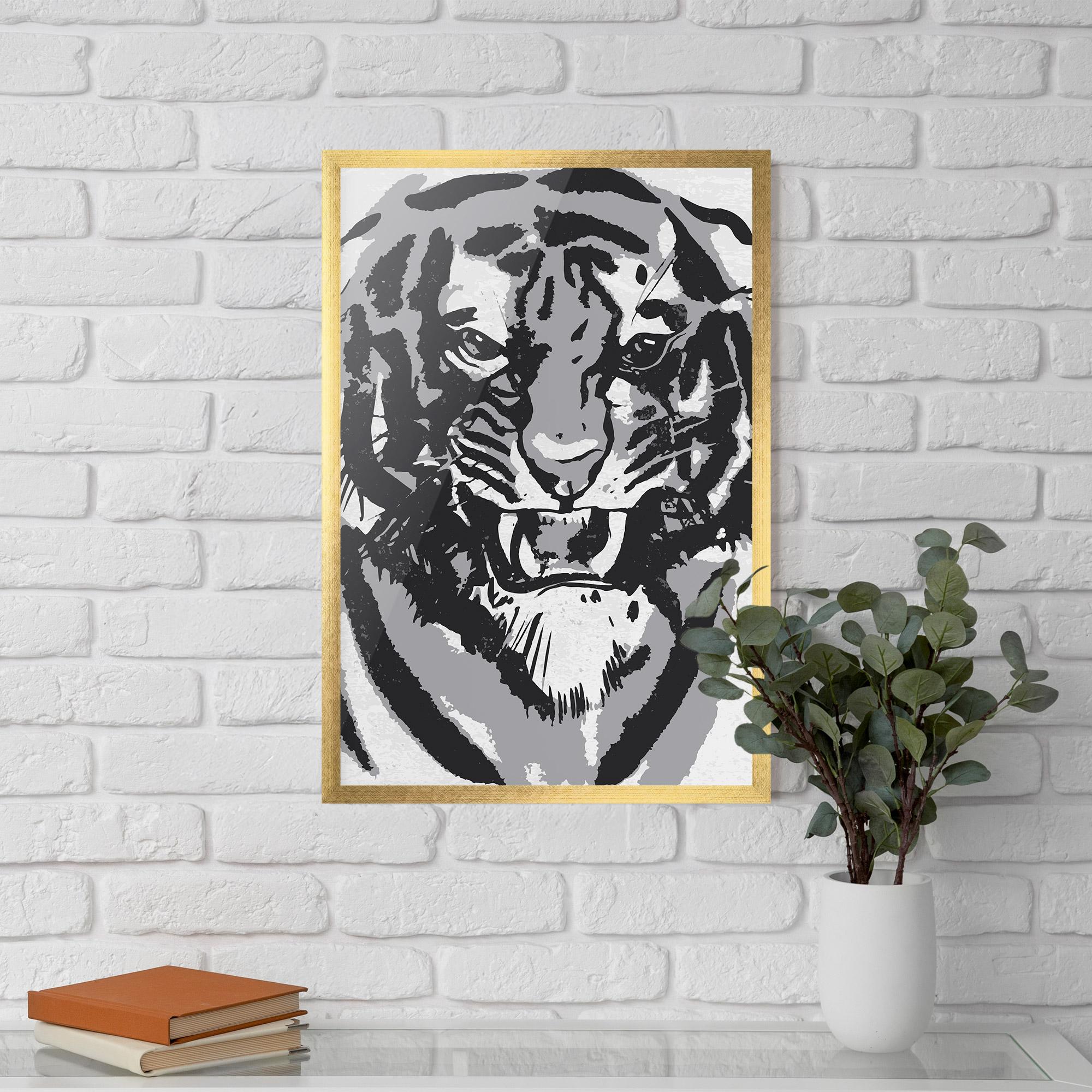 Plakat w Ramie Grey Tiger Head mockup 5