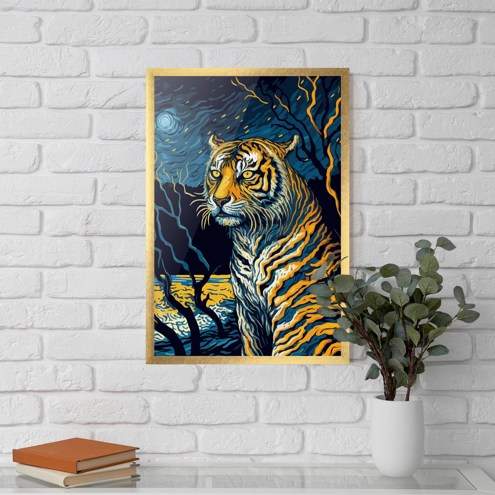 Plakat w Ramie Tiger Blue Painting mockup 5