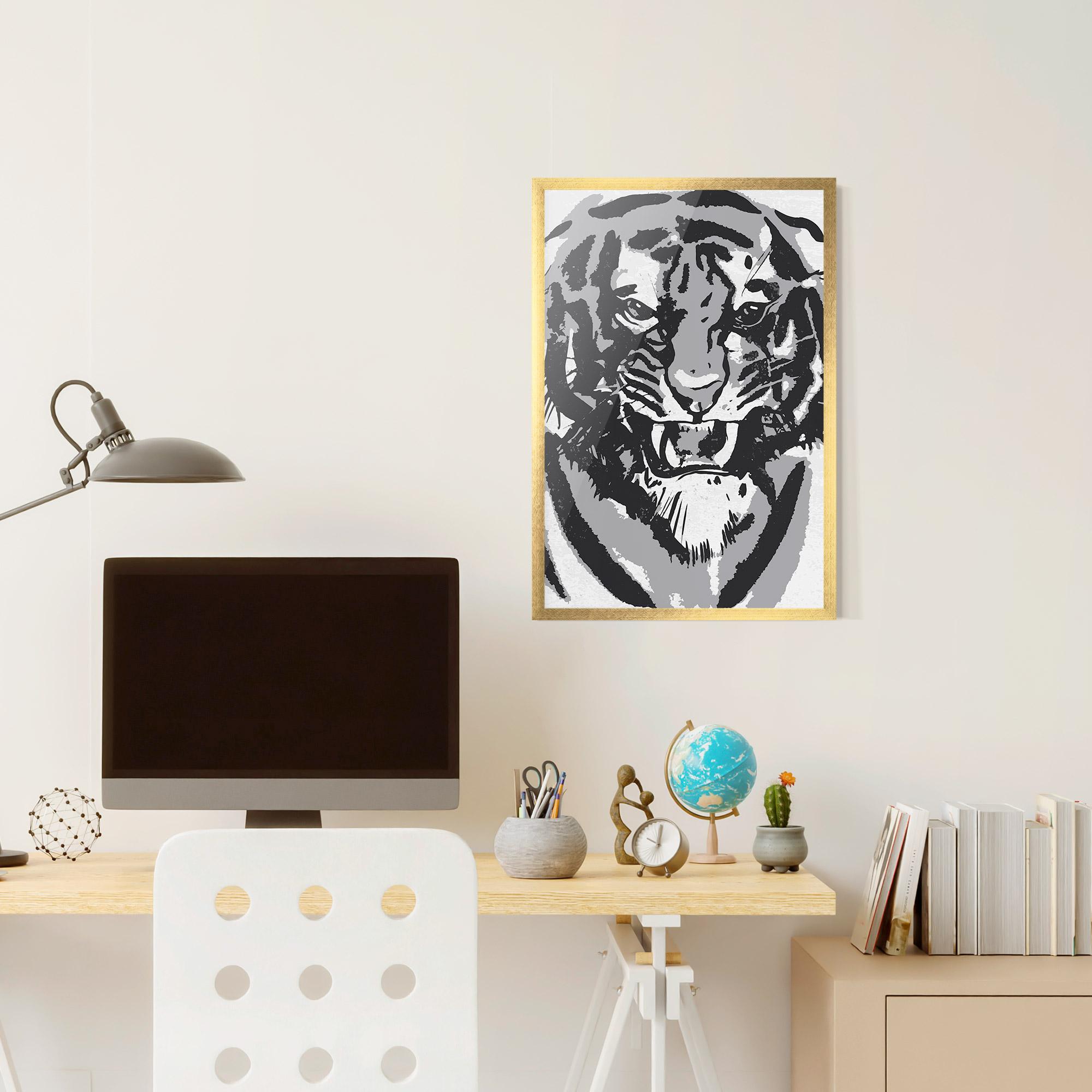 Plakat w Ramie Grey Tiger Head mockup 6