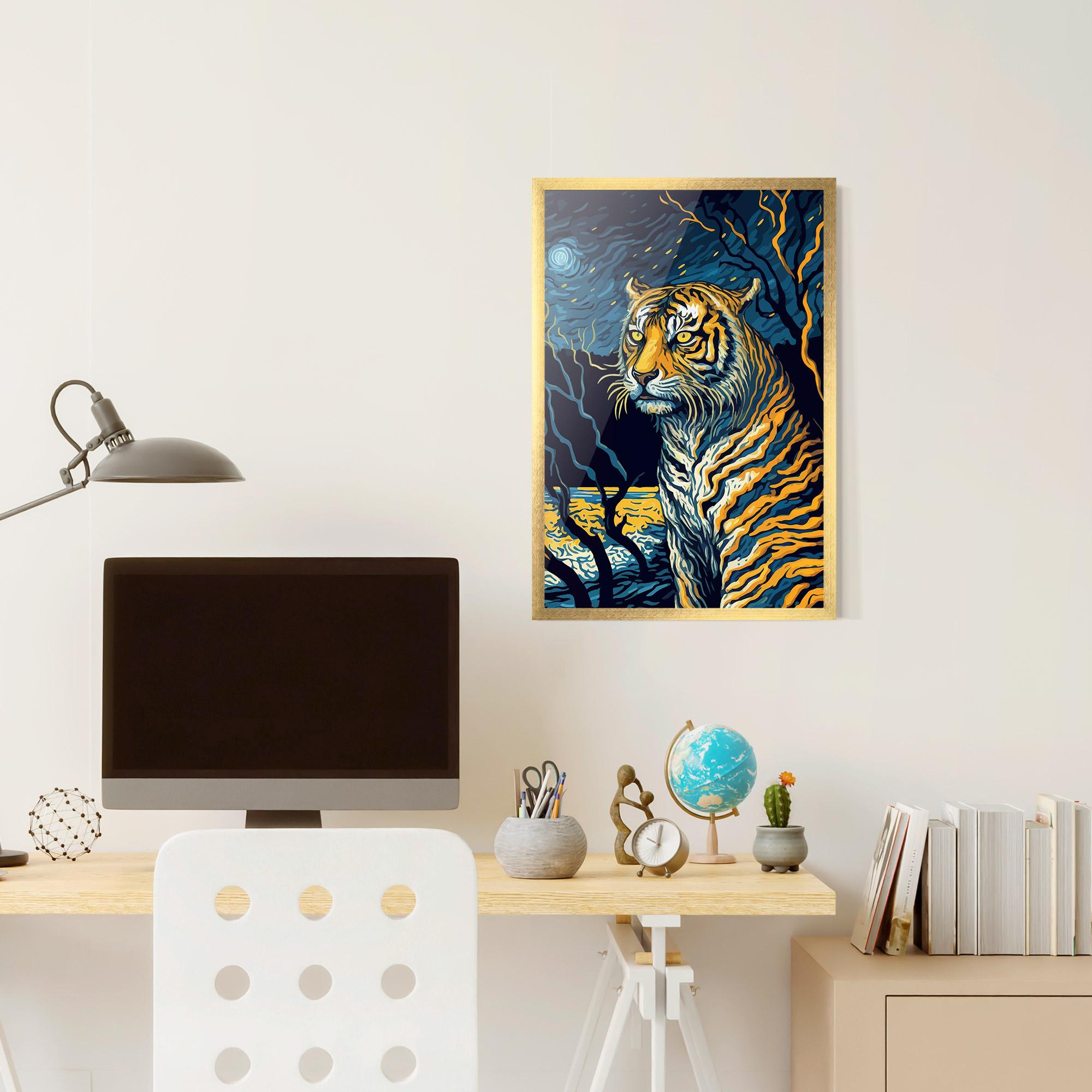 Plakat w Ramie Tiger Blue Painting mockup 6