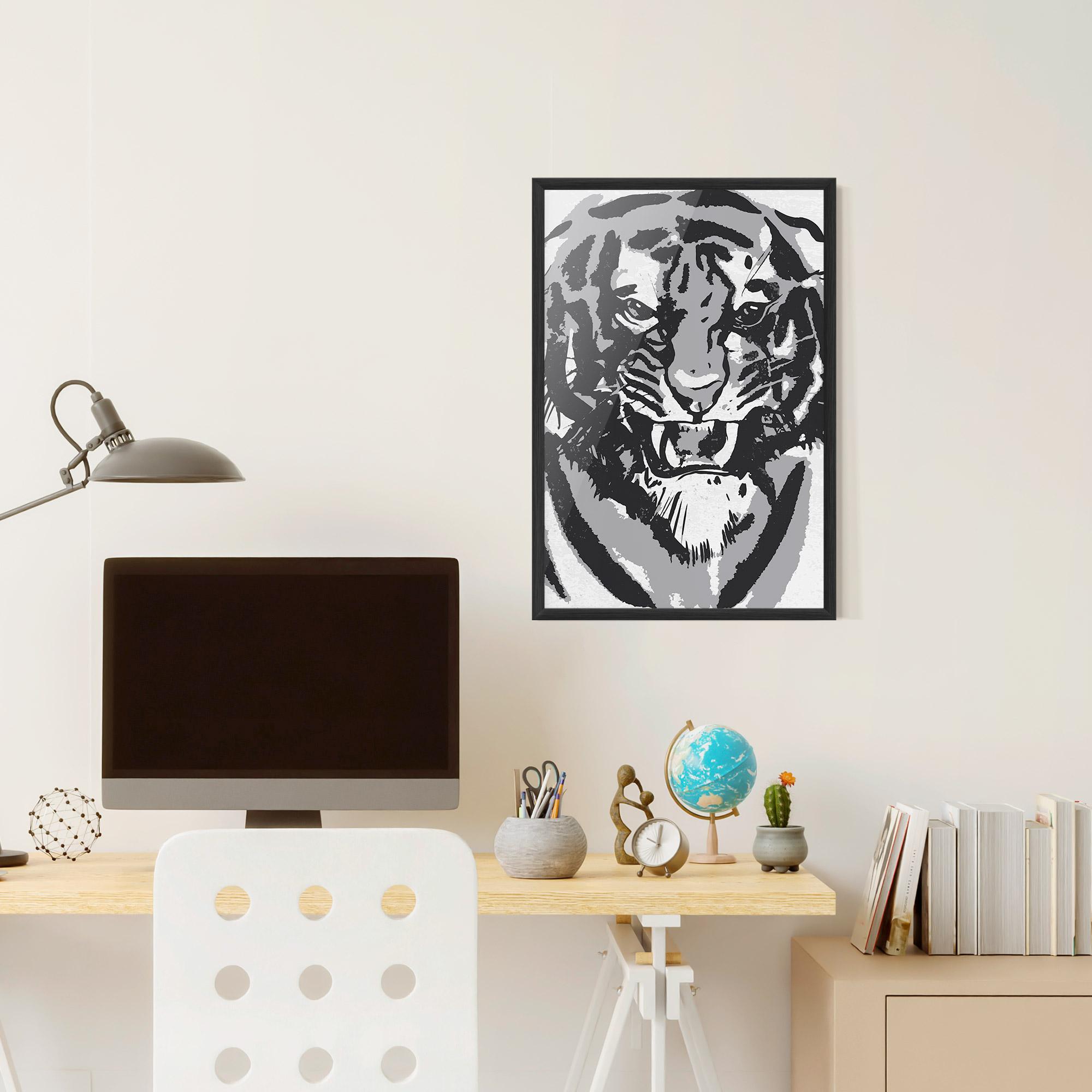 Plakat w Ramie Grey Tiger Head mockup 6