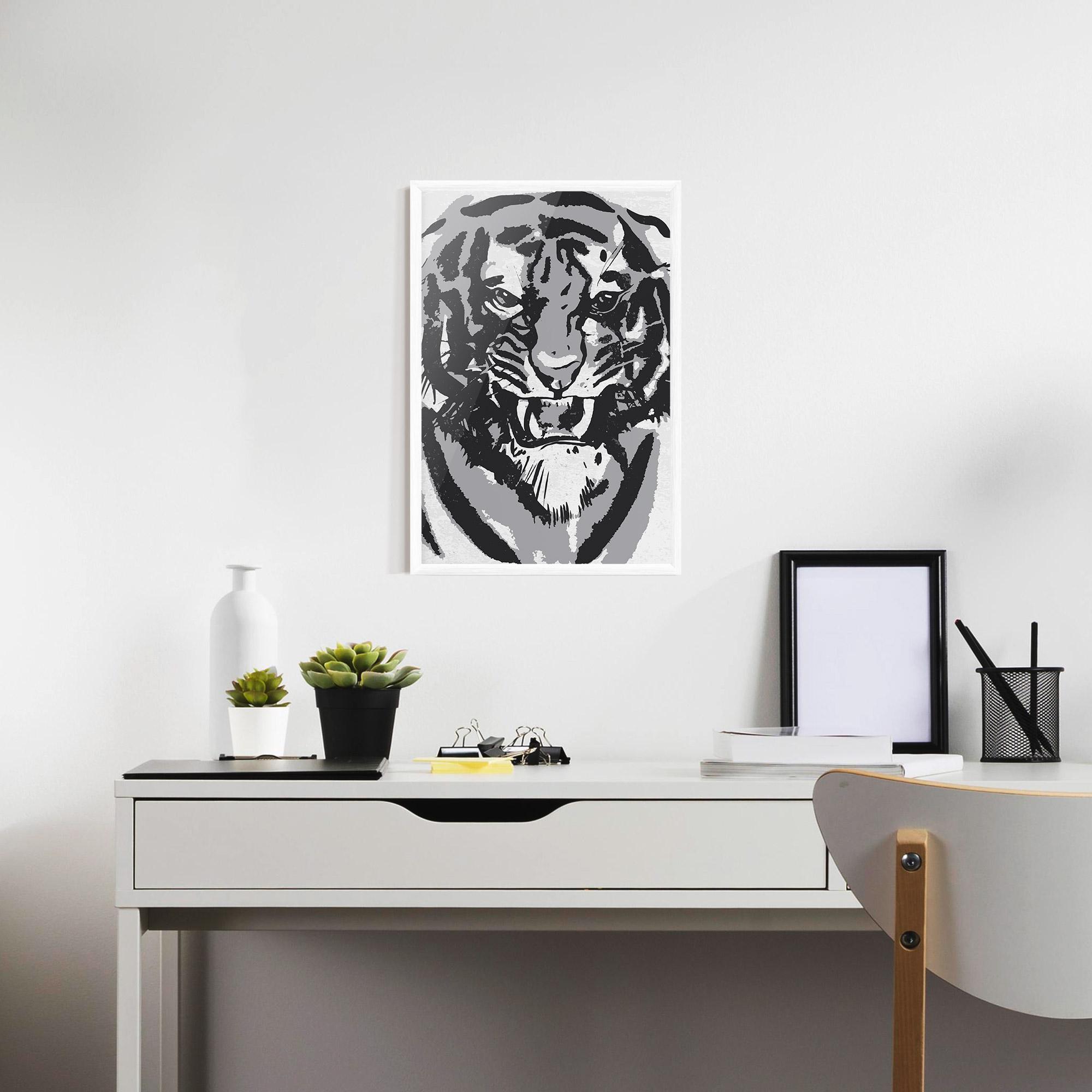 Plakat w Ramie Grey Tiger Head mockup 7