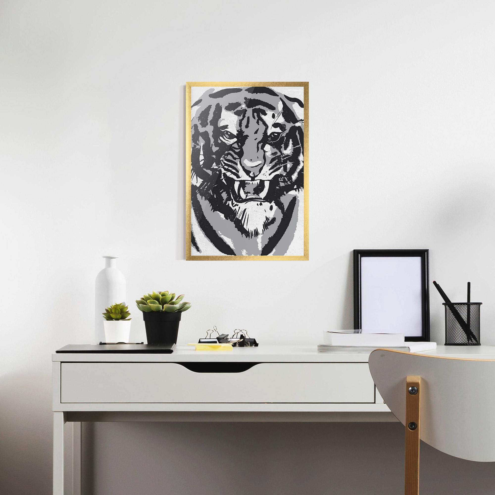 Plakat w Ramie Grey Tiger Head mockup 7