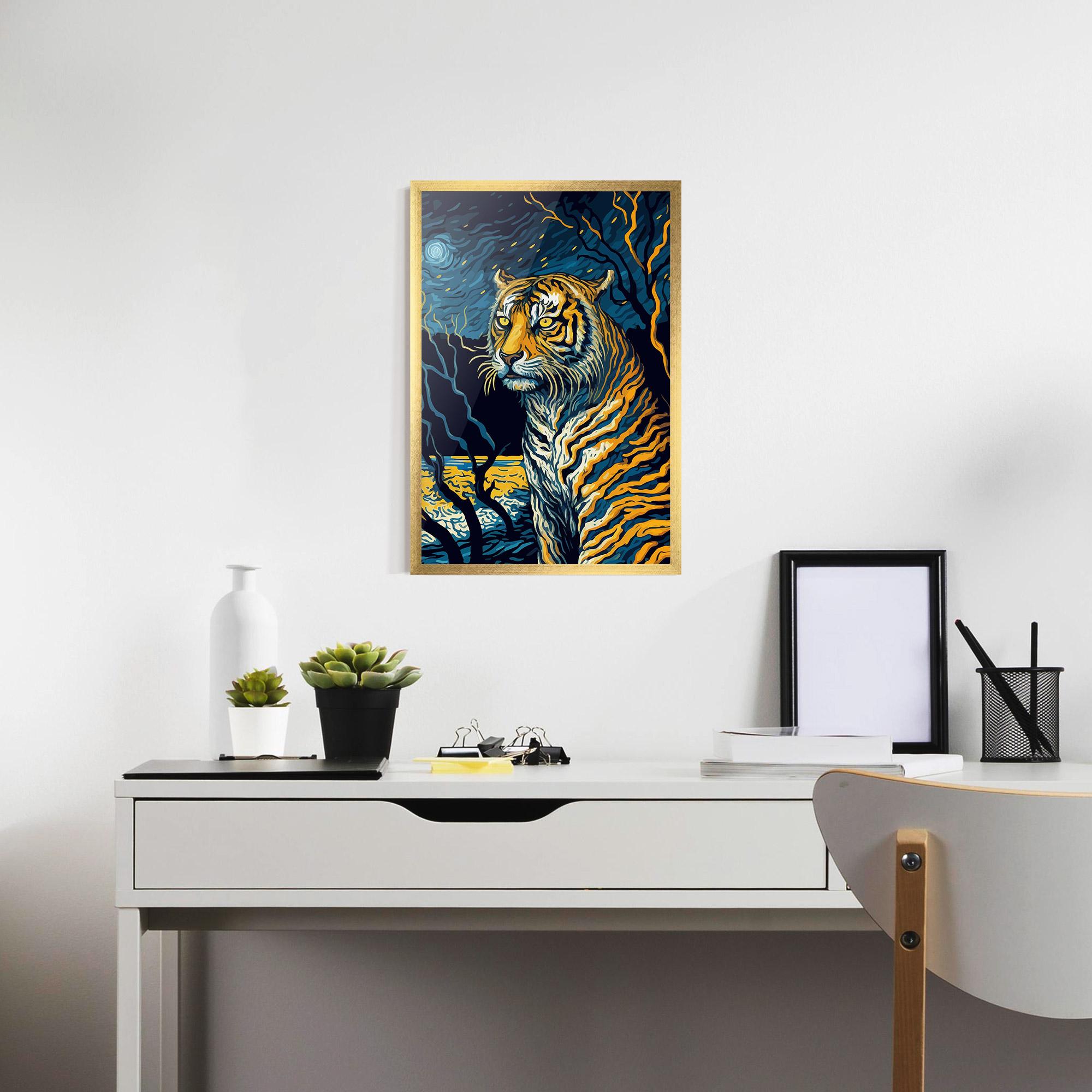 Plakat w Ramie Tiger Blue Painting mockup 7