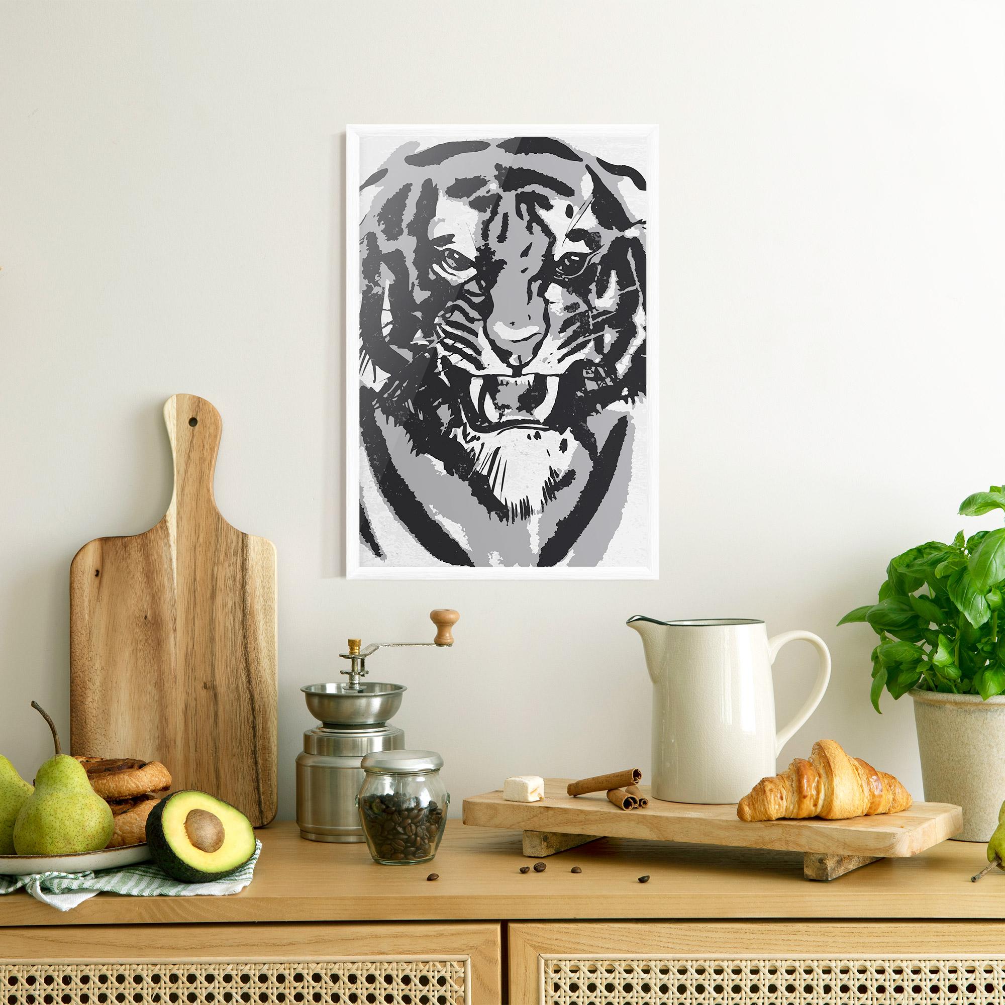 Plakat w Ramie Grey Tiger Head mockup 8