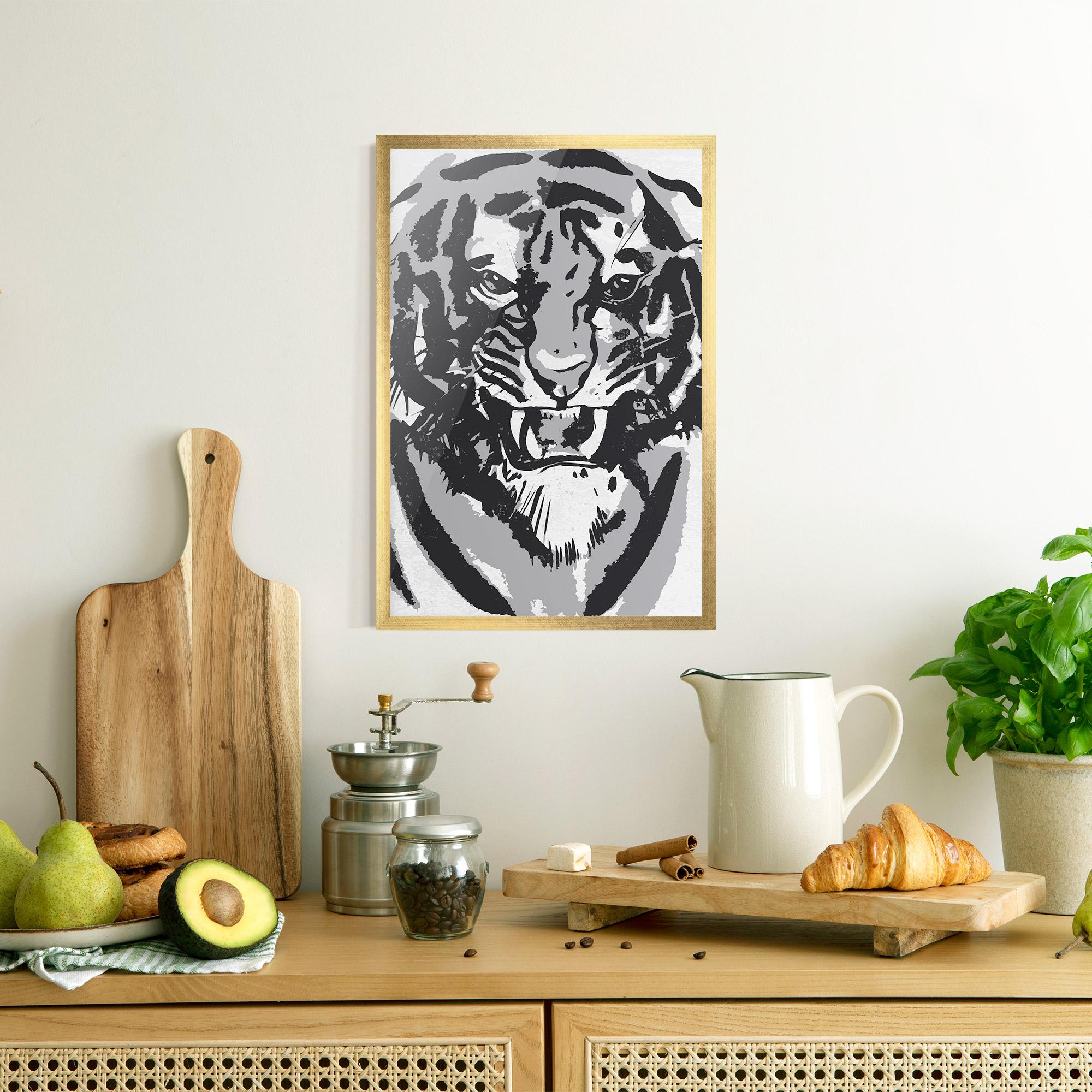 Plakat w Ramie Grey Tiger Head mockup 8