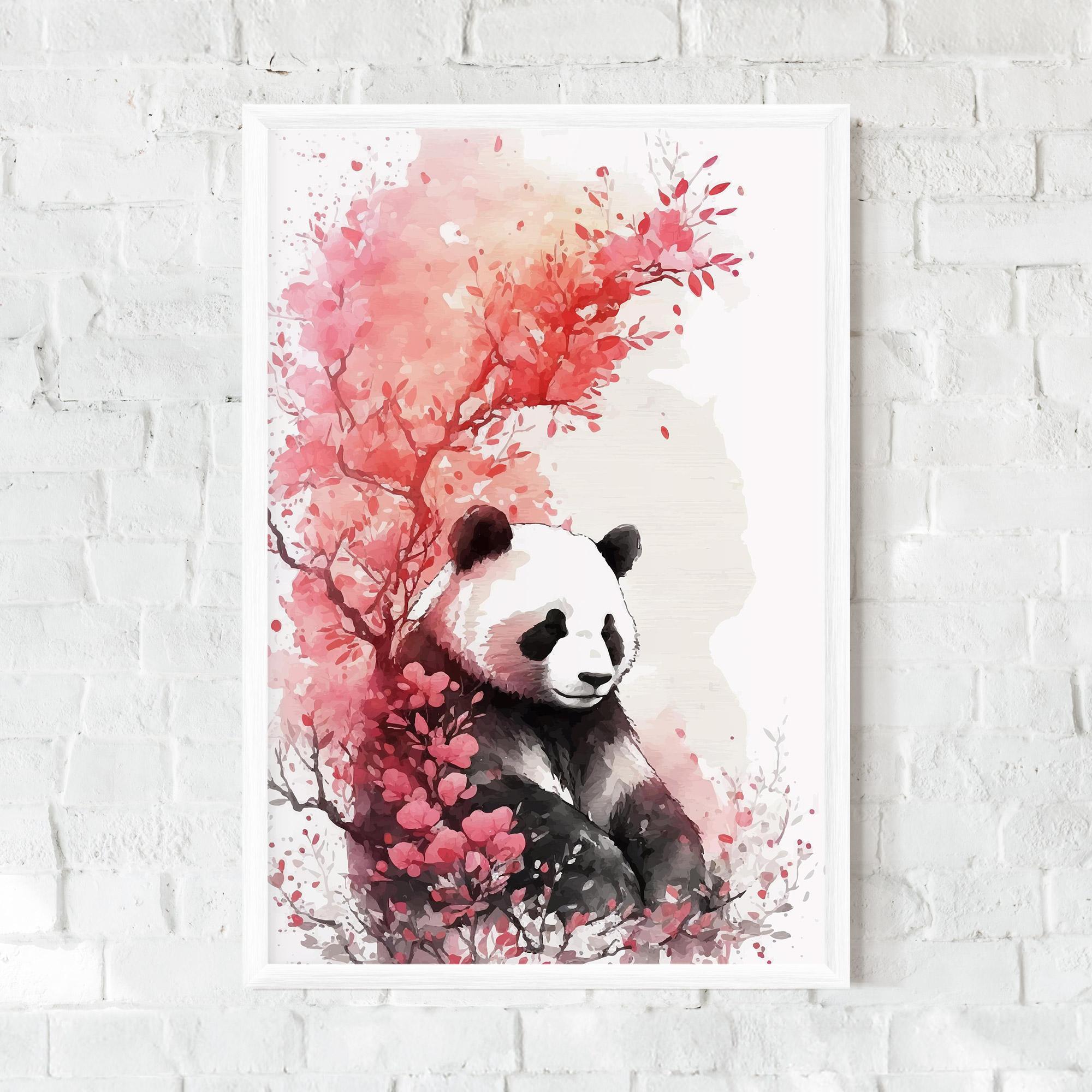 Plakat w Ramie Pink Flower Panda mockup 0