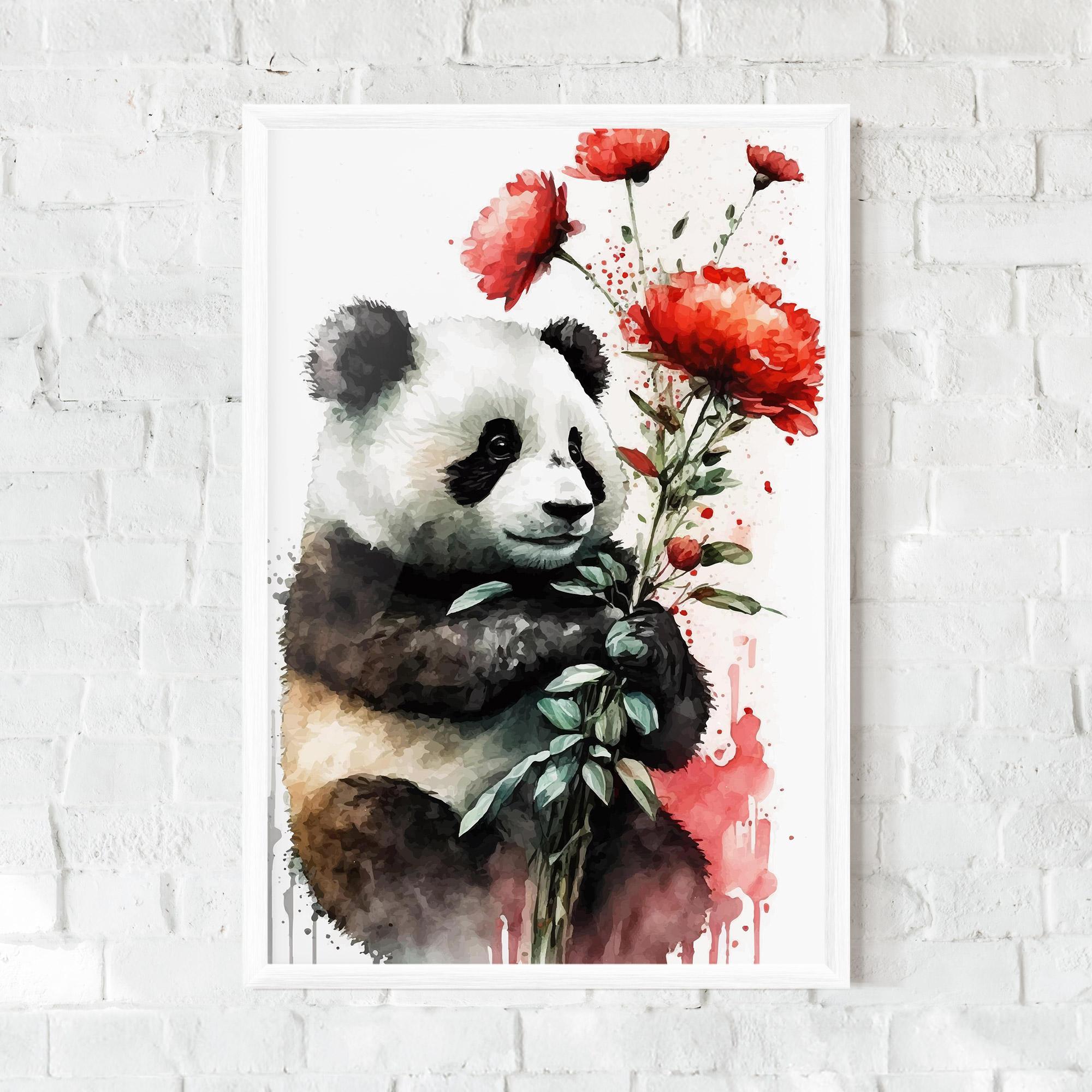 Plakat w Ramie Red Flower Panda mockup 0
