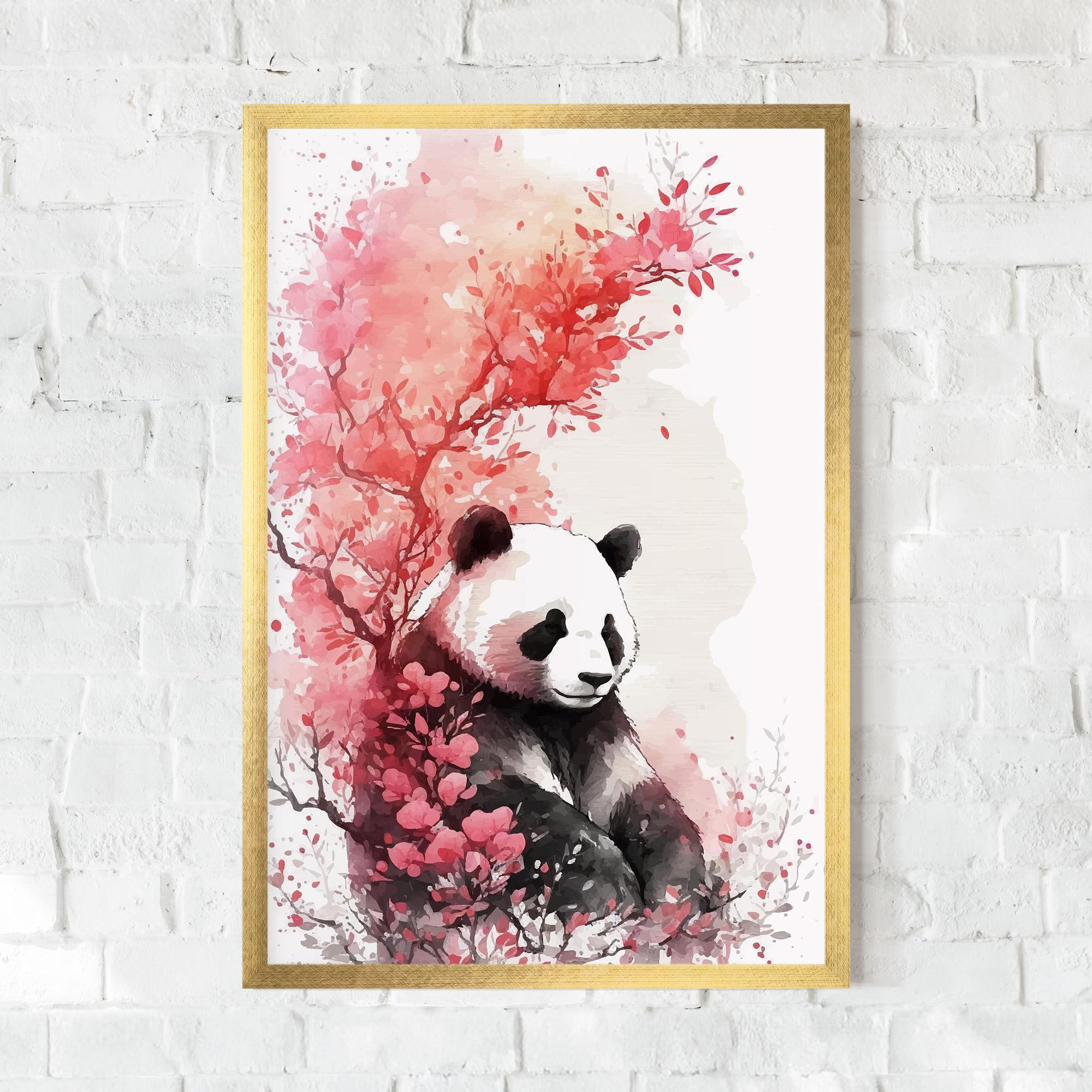 Plakat w Ramie Pink Flower Panda mockup 0
