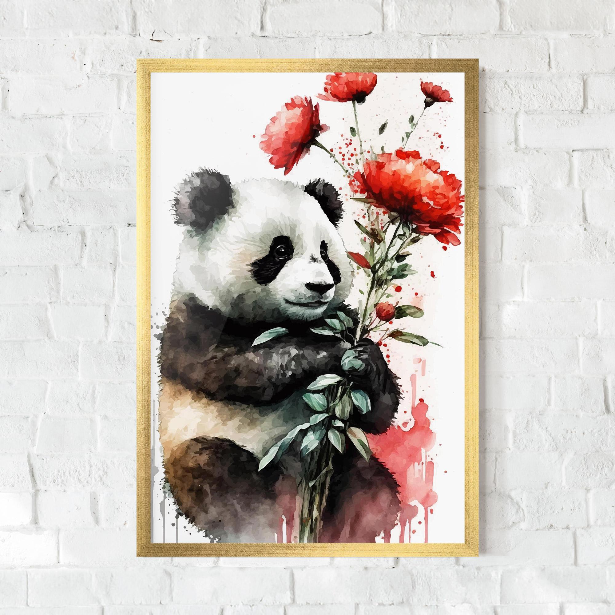 Plakat w Ramie Red Flower Panda mockup 0