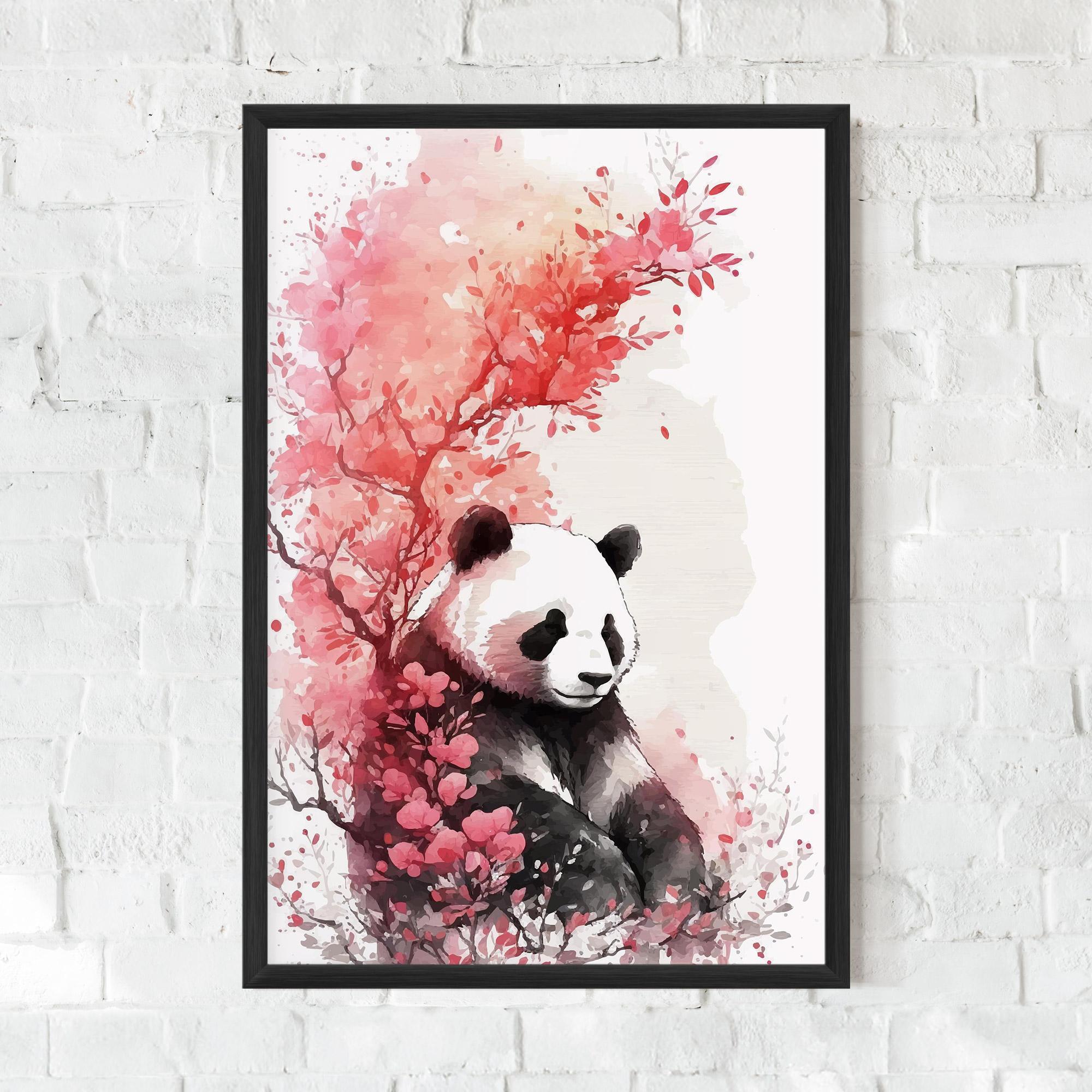 Plakat w Ramie Pink Flower Panda mockup 0