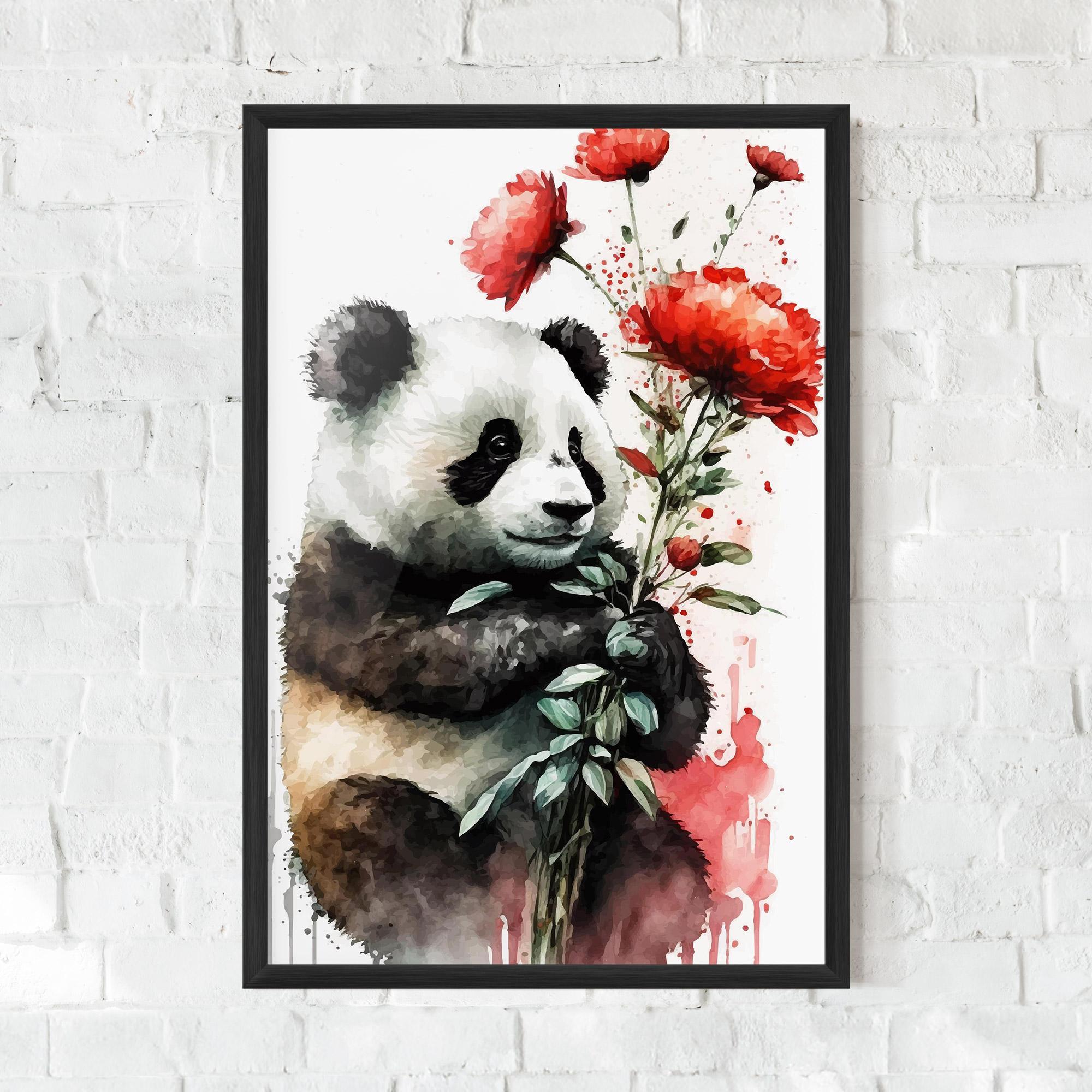 Plakat w Ramie Red Flower Panda mockup 0