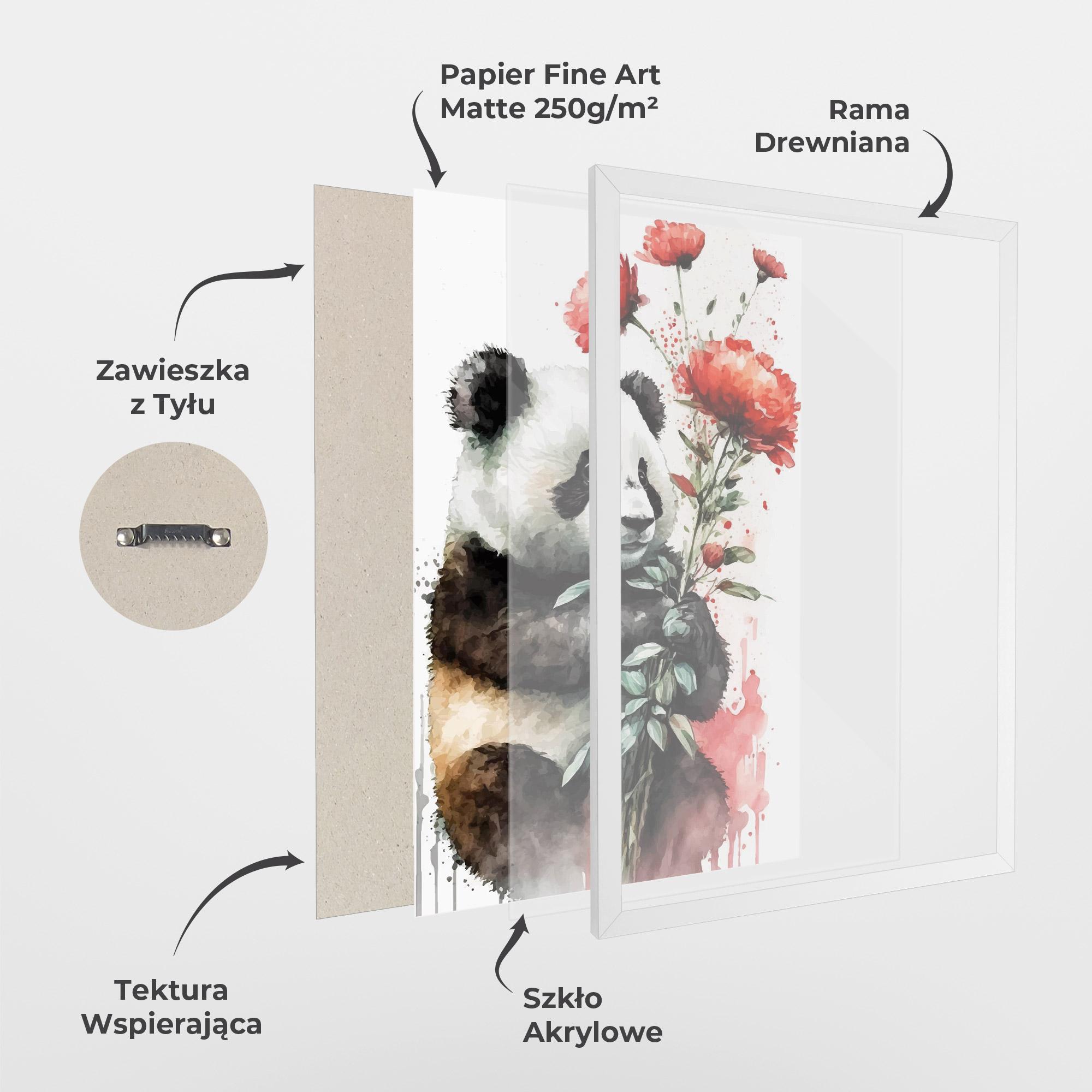 Plakat w Ramie Red Flower Panda mockup 1