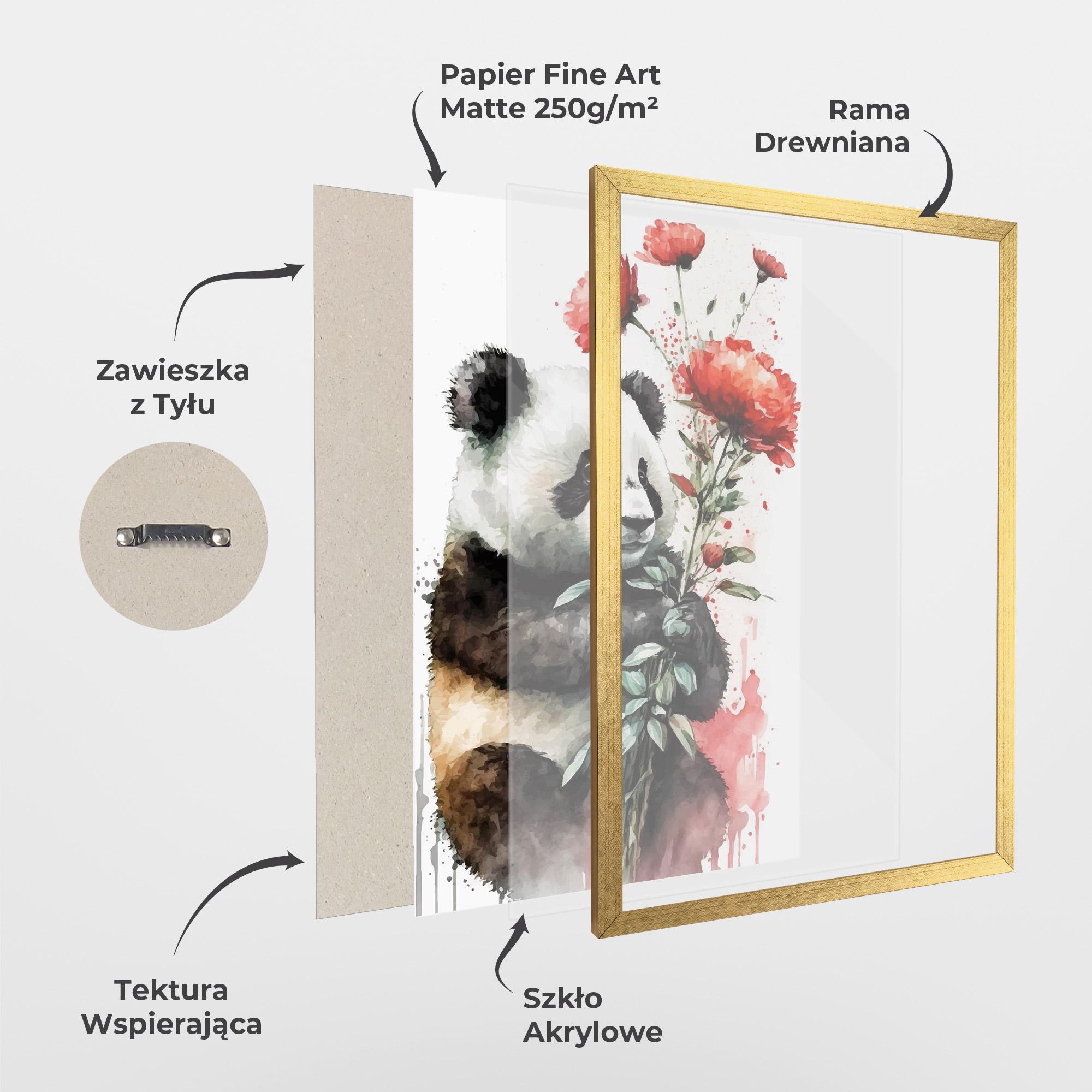 Plakat w Ramie Red Flower Panda mockup 1