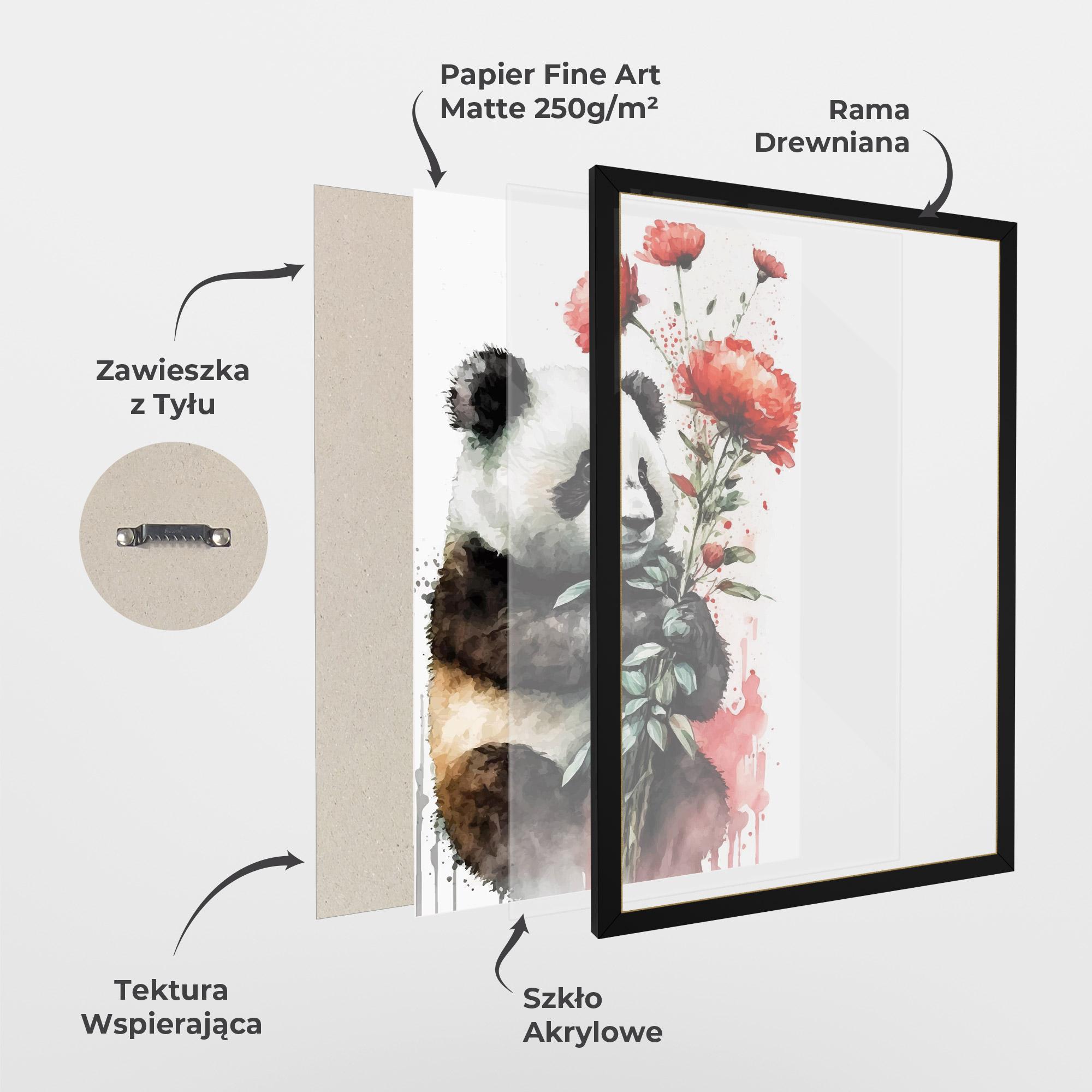 Plakat w Ramie Red Flower Panda mockup 1