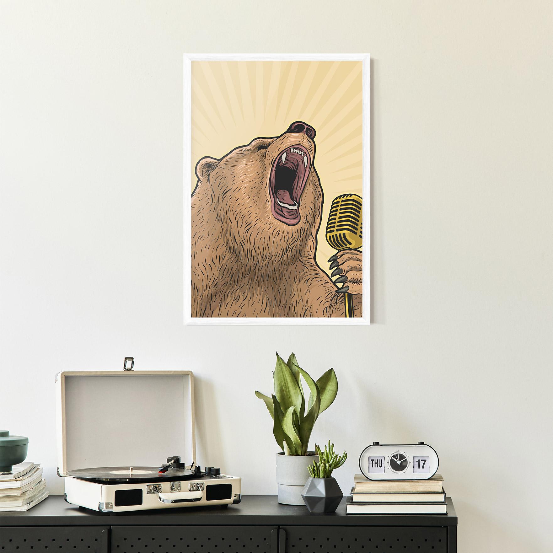Plakat w Ramie Bear Singing mockup 2