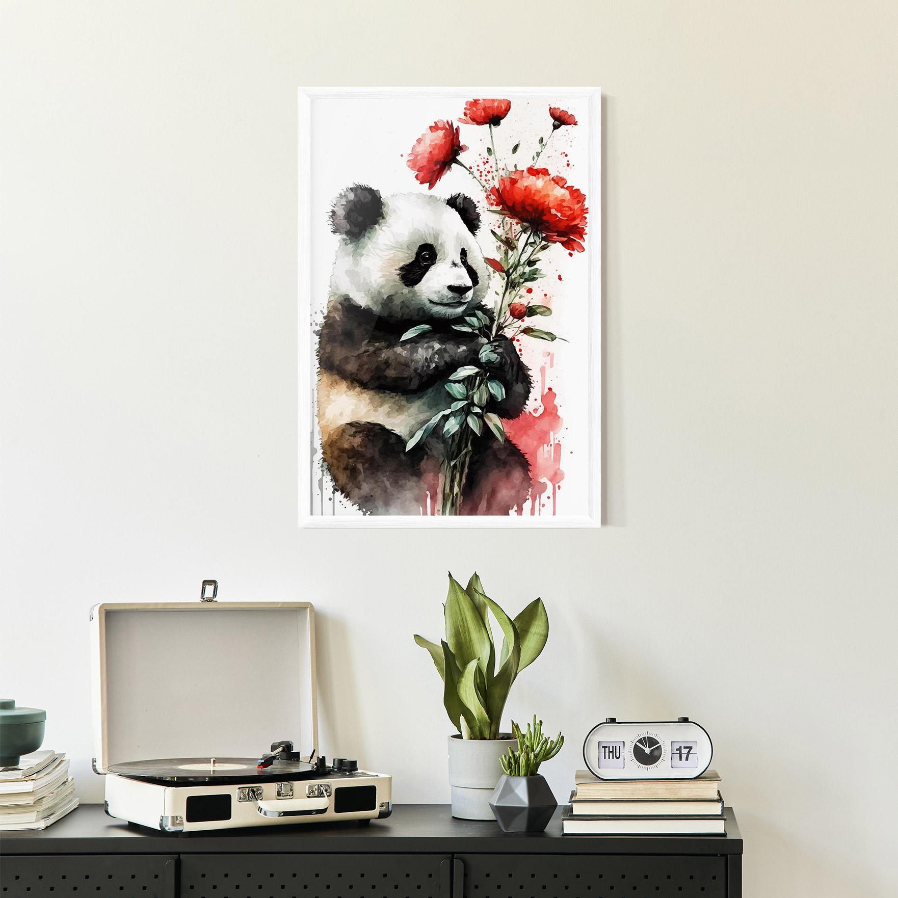 Plakat w Ramie Red Flower Panda mockup 2