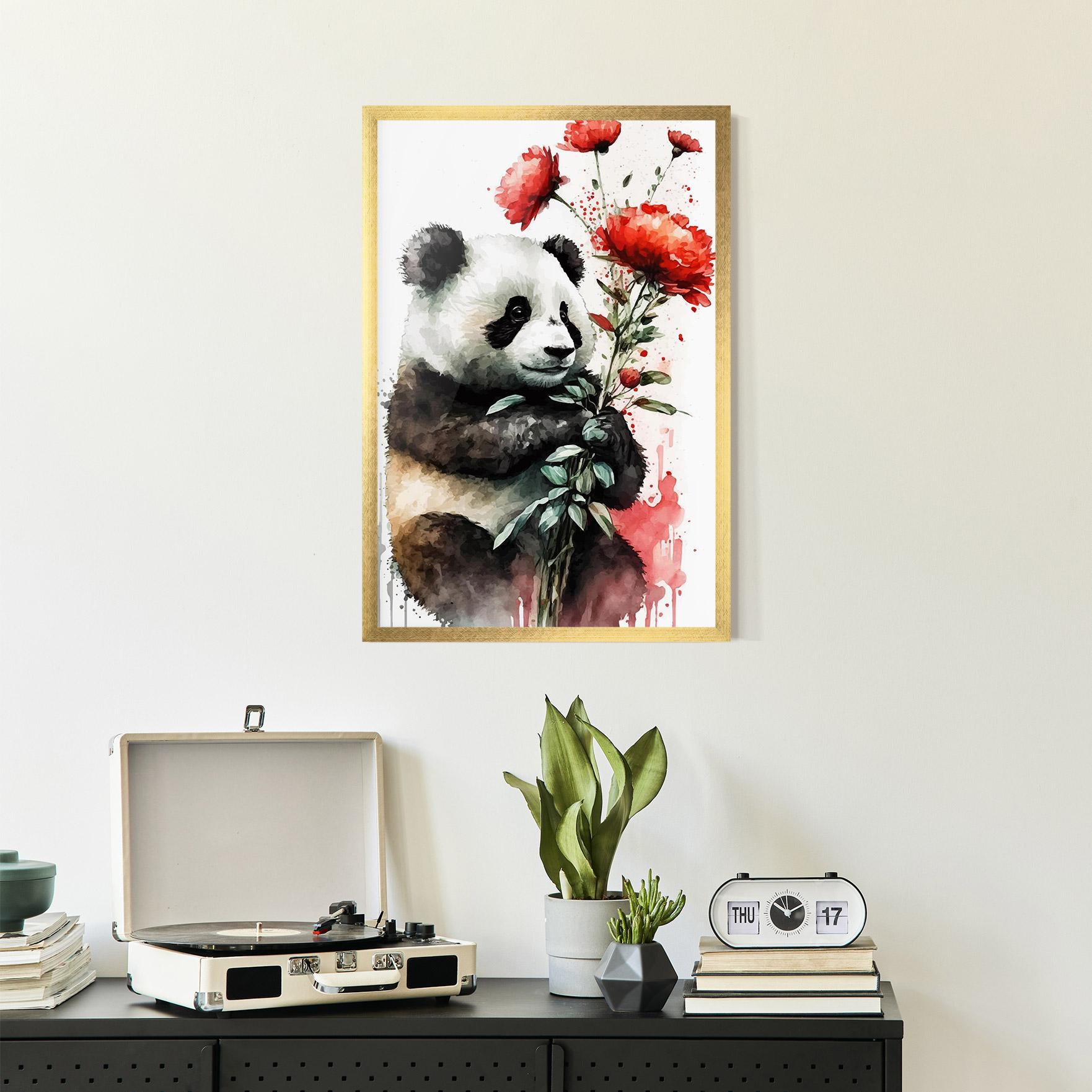 Plakat w Ramie Red Flower Panda mockup 2