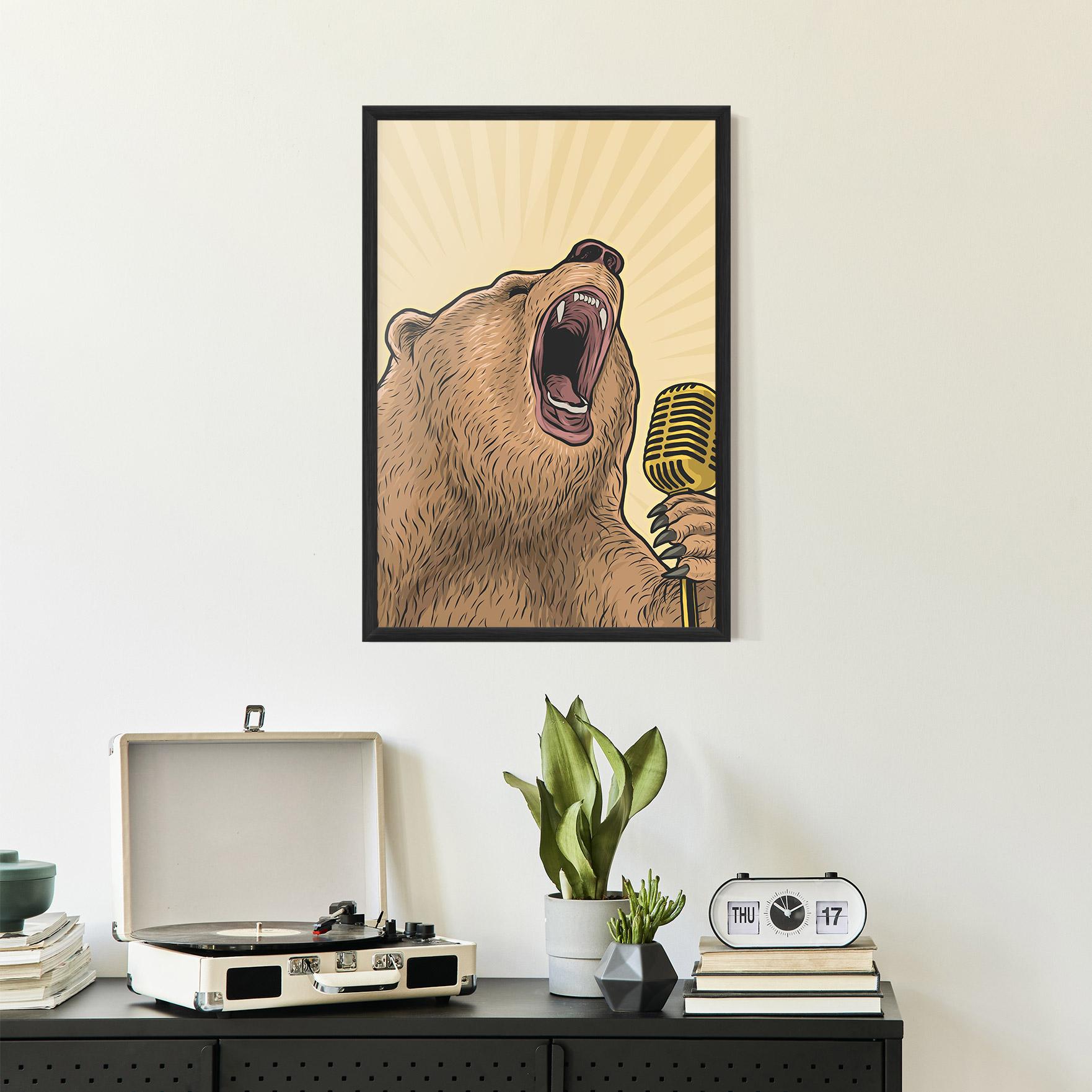 Plakat w Ramie Bear Singing mockup 2