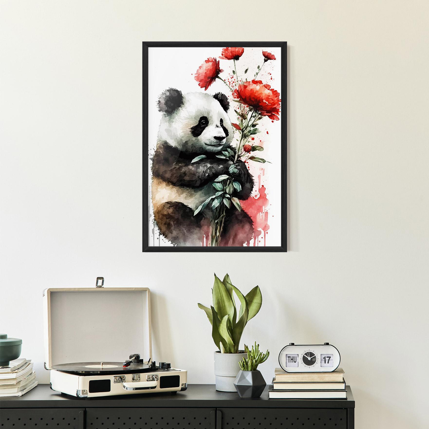 Plakat w Ramie Red Flower Panda mockup 2