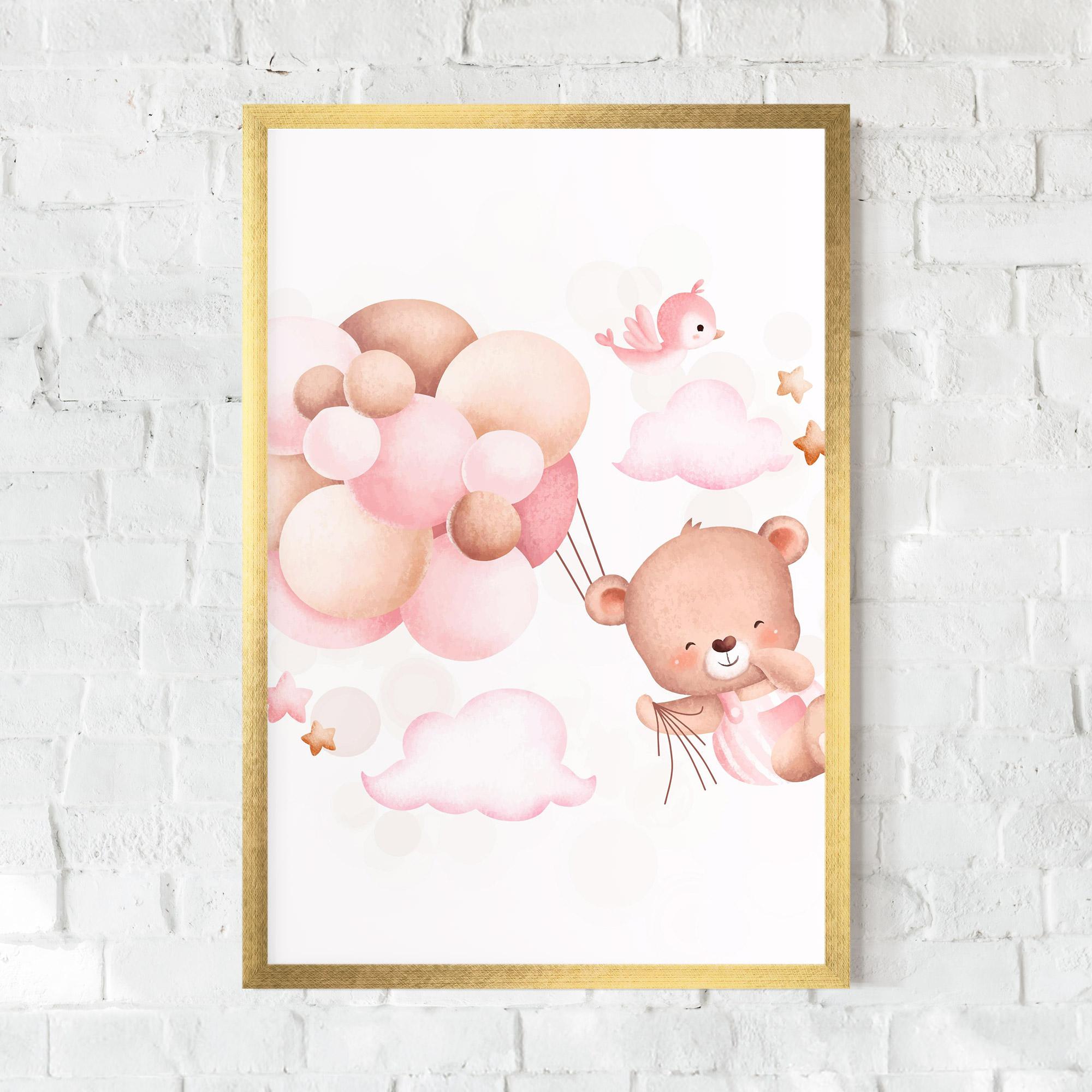 Plakat w Ramie Pink Bear Balloons mockup 0