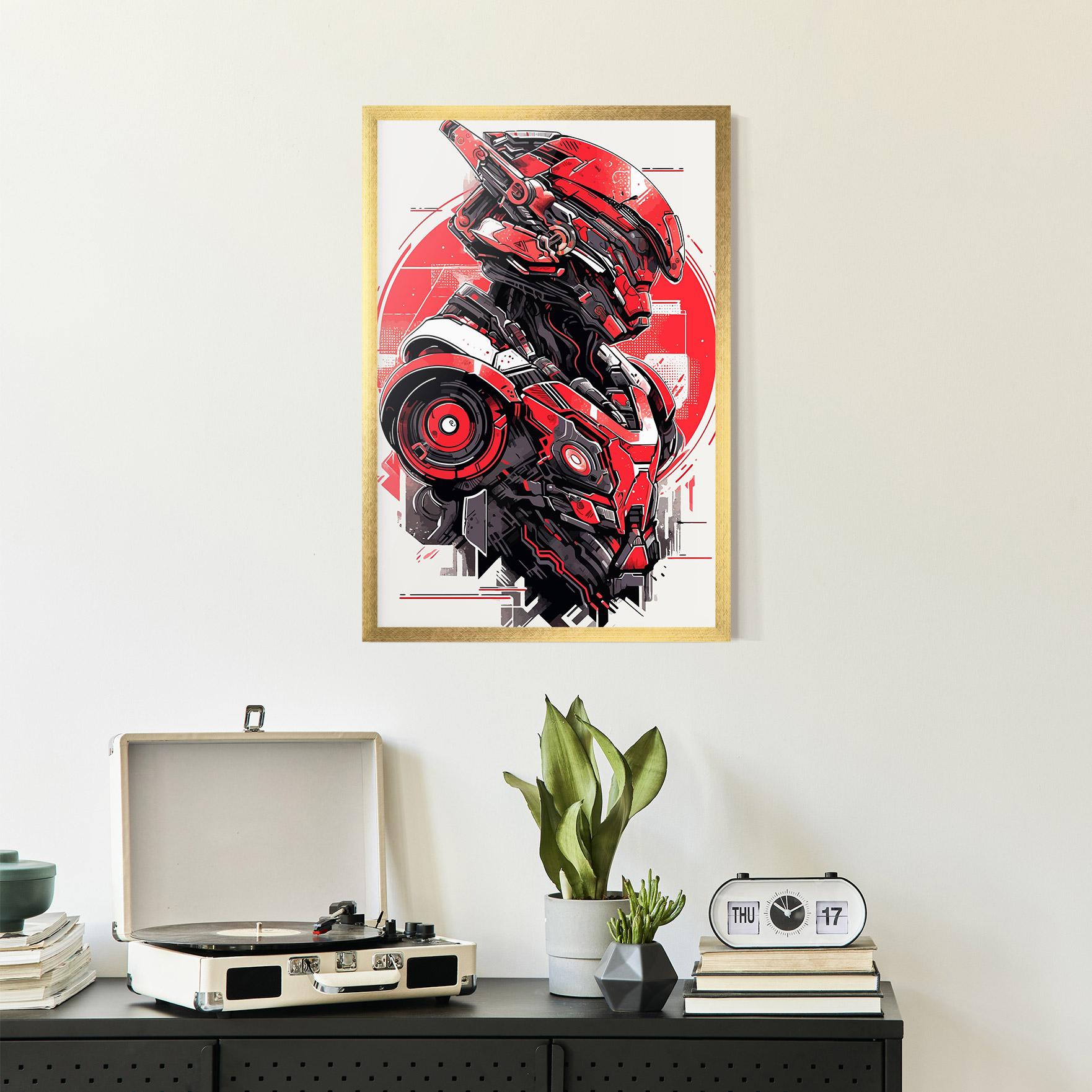 Plakat w Ramie Grey Red Robot mockup 2