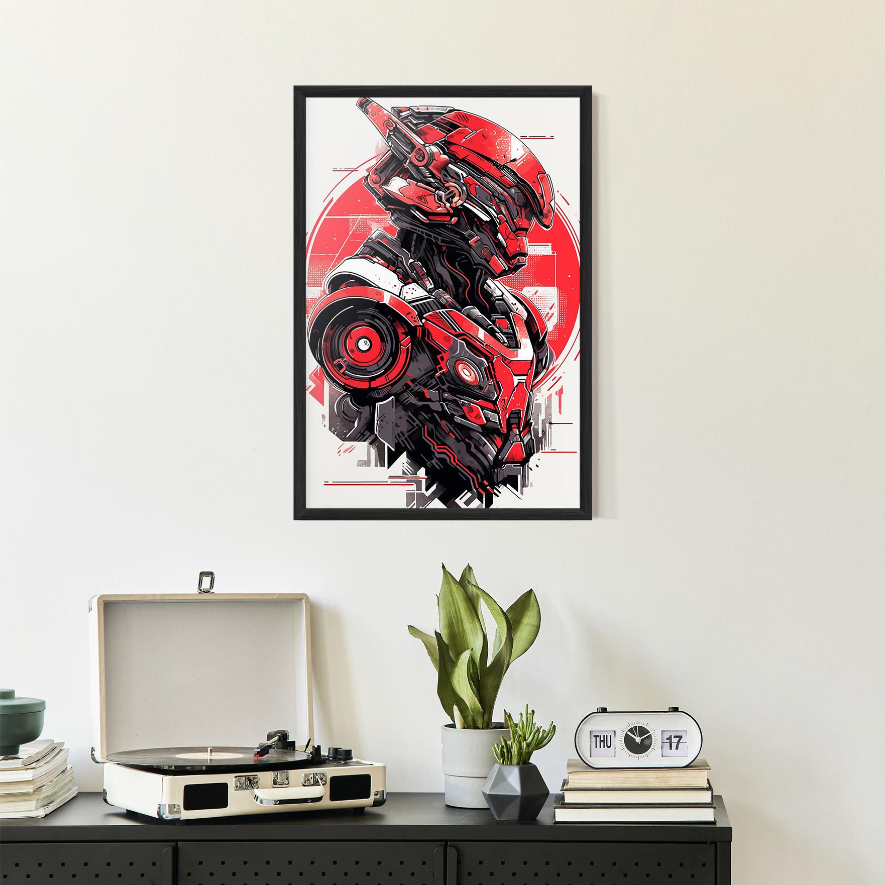 Plakat w Ramie Grey Red Robot mockup 2
