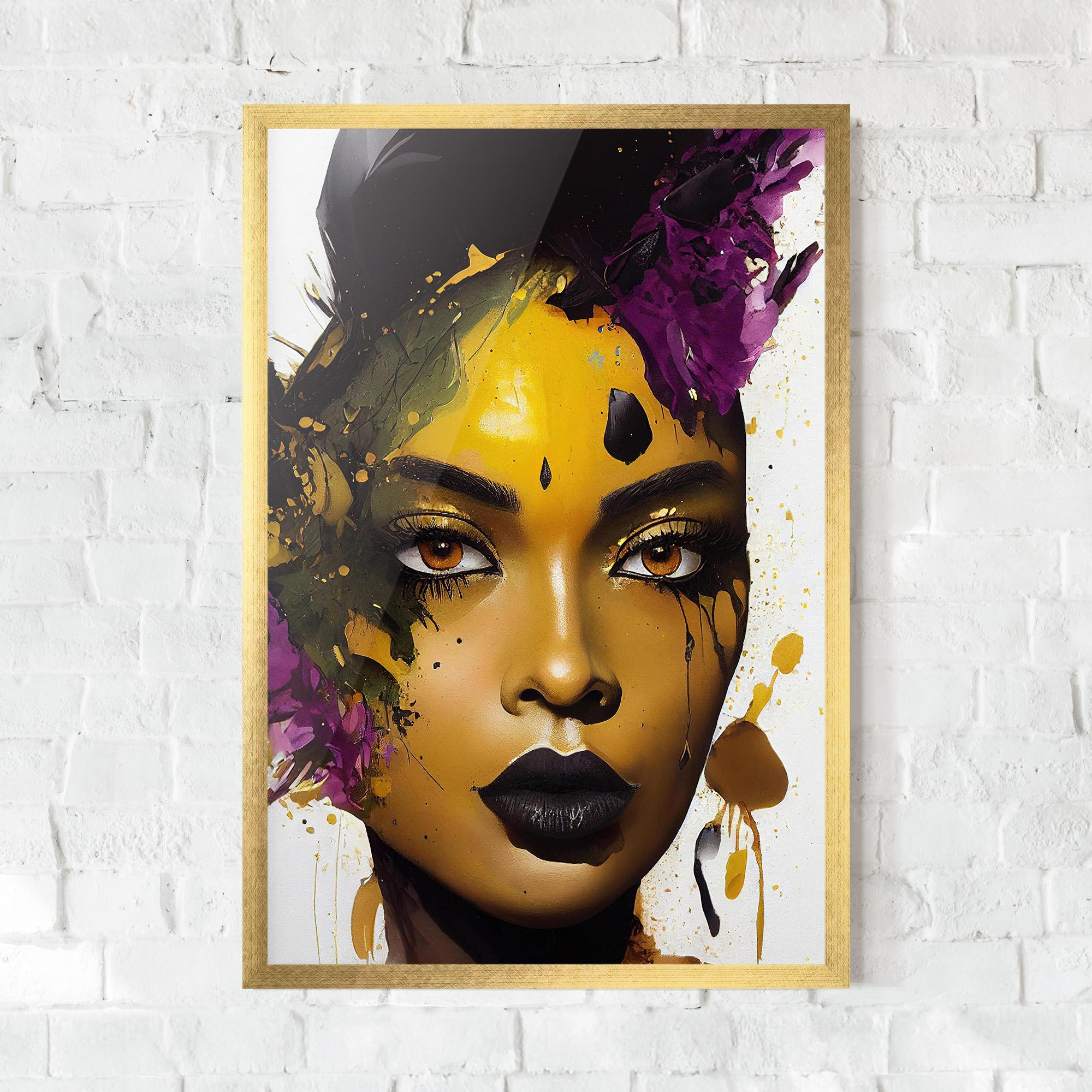 Plakat w Ramie Yellow Black Lips Makeup mockup 0
