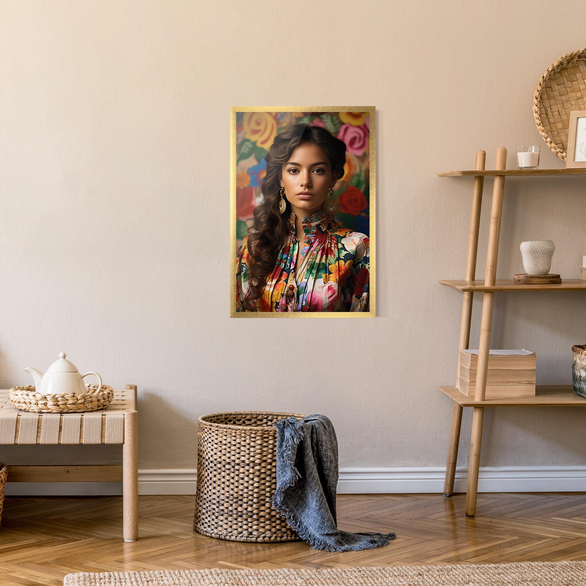 Plakat w Ramie Floral Dress Long Hair mockup 9