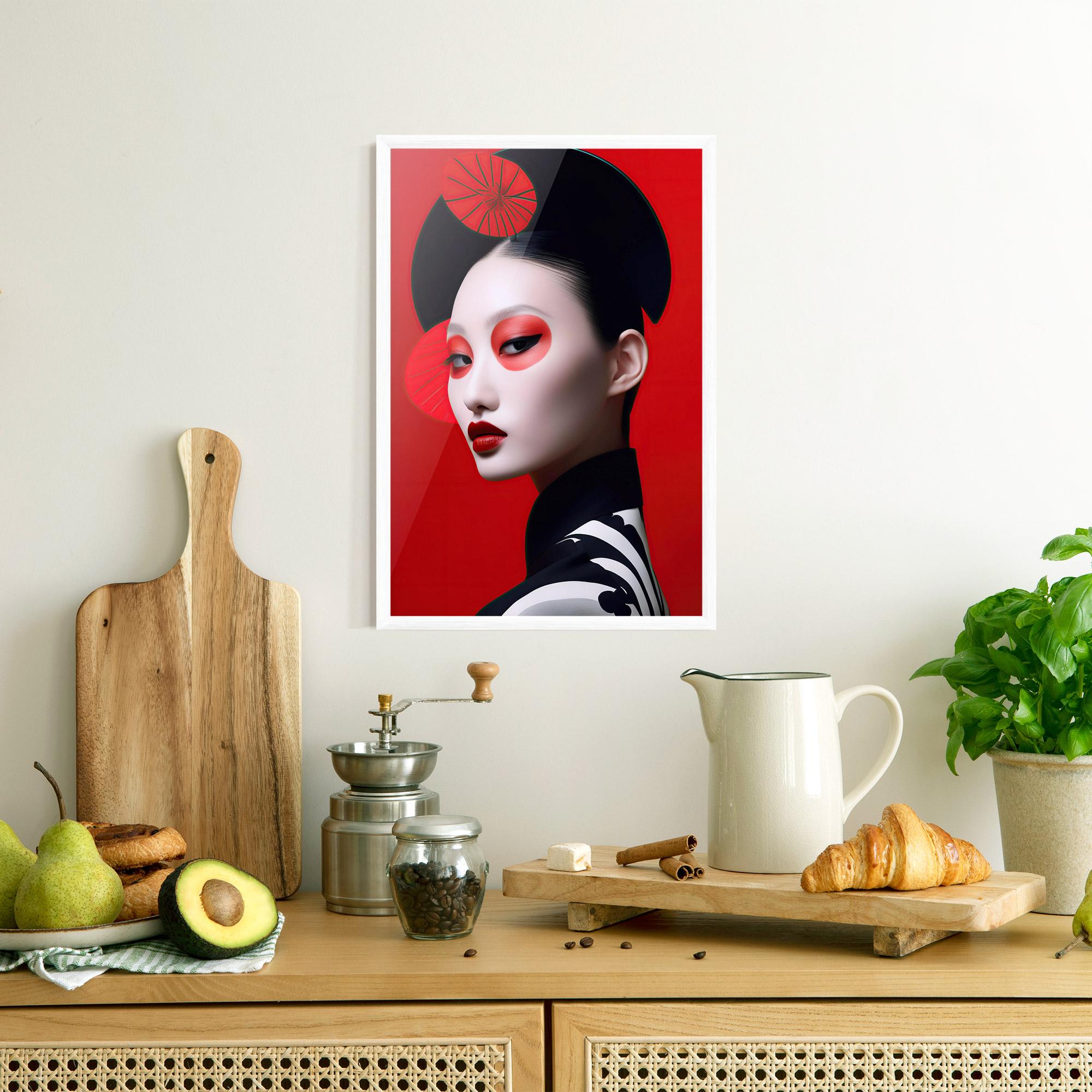 Plakat w Ramie Asiatic Red Makeup mockup 8
