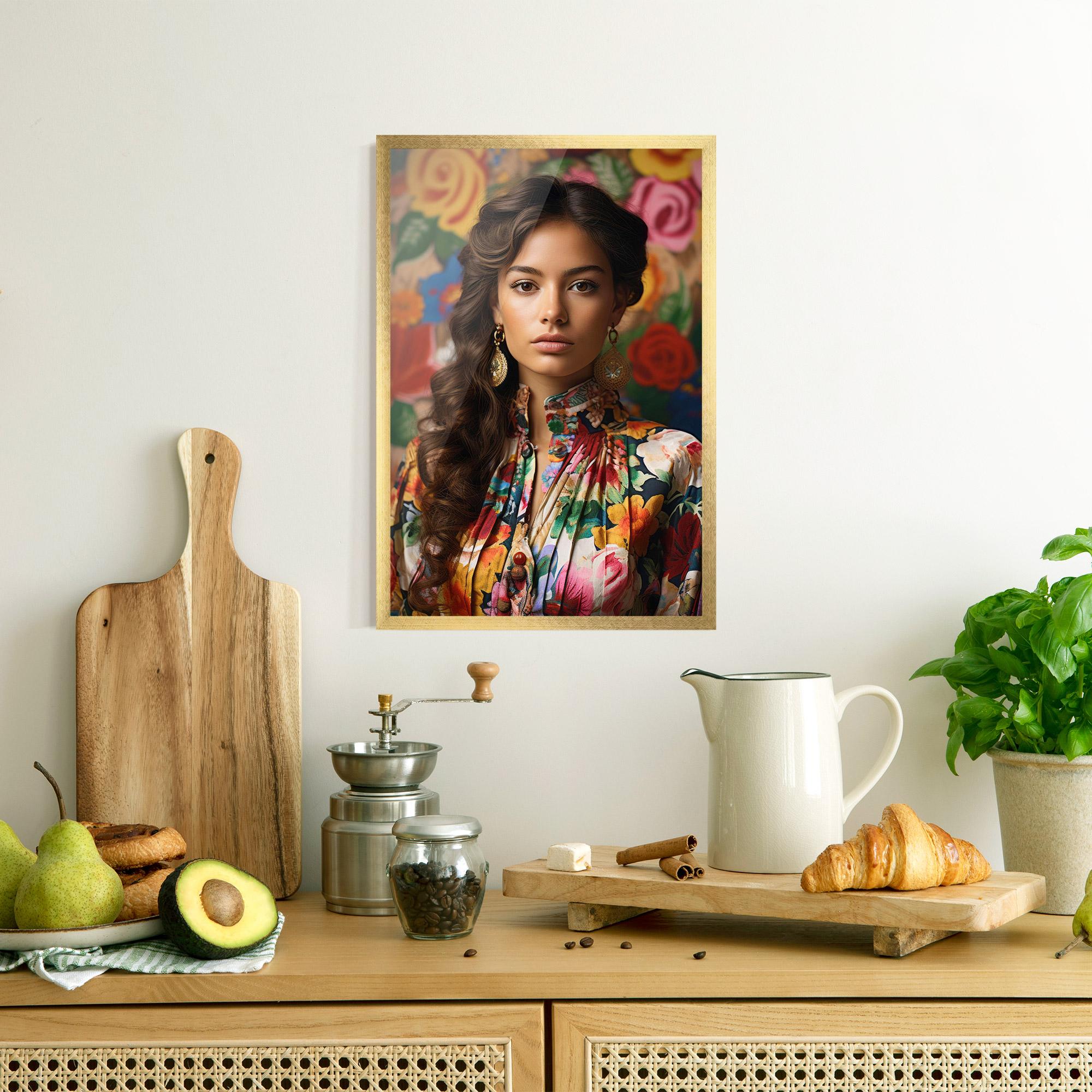 Plakat w Ramie Floral Dress Long Hair mockup 8