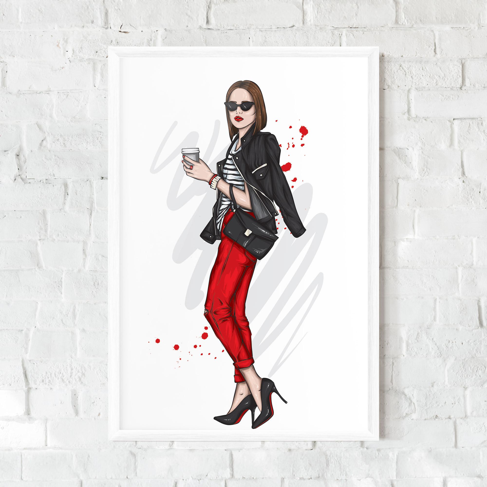 Plakat w Ramie Red Pants Woman mockup 0