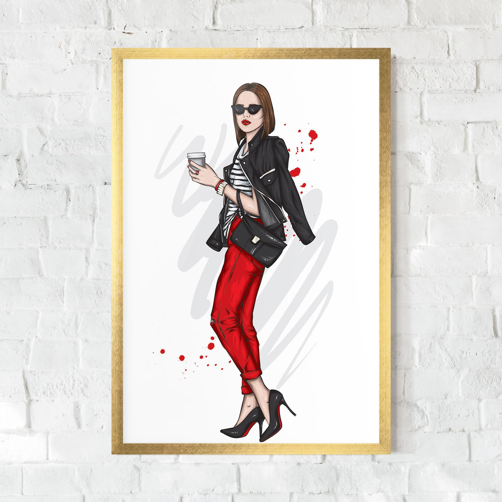 Plakat w Ramie Red Pants Woman mockup 0