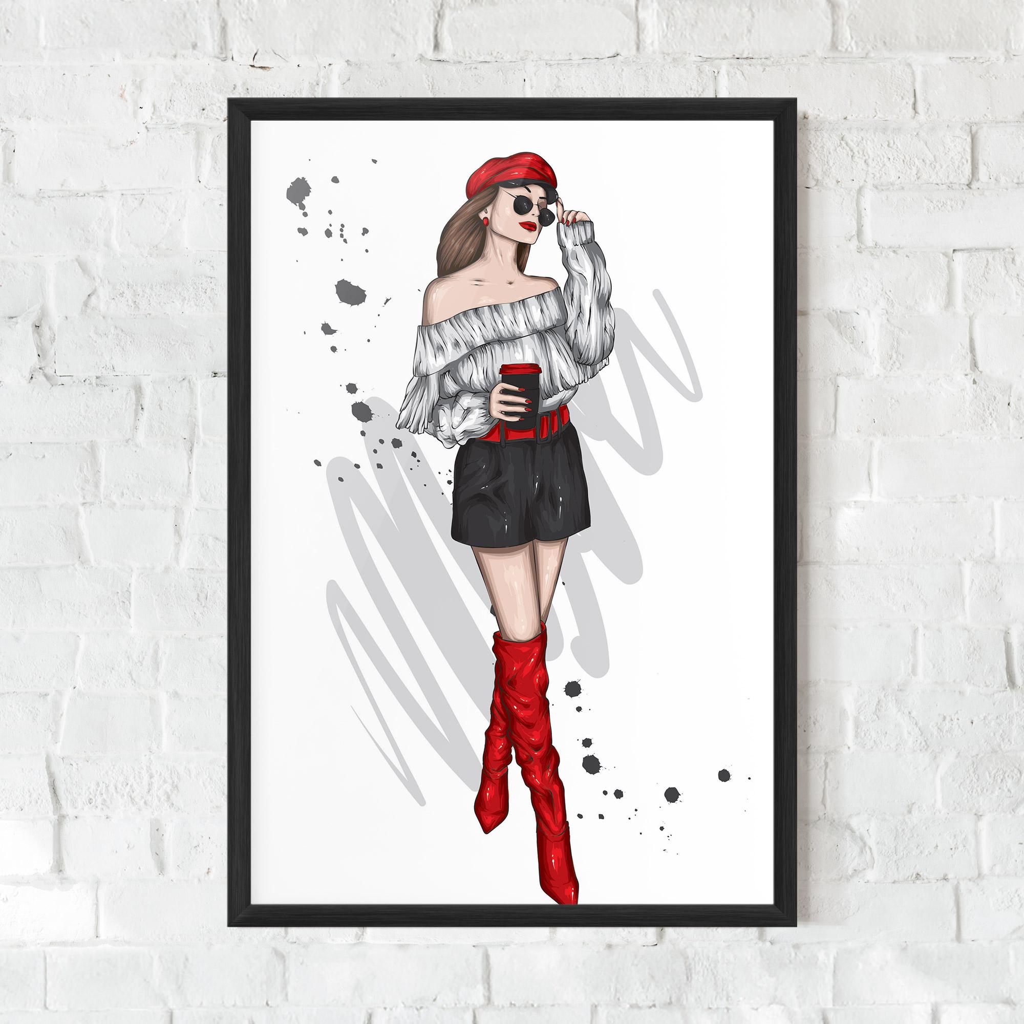 Plakat w Ramie Red Tall Boots Woman mockup 0