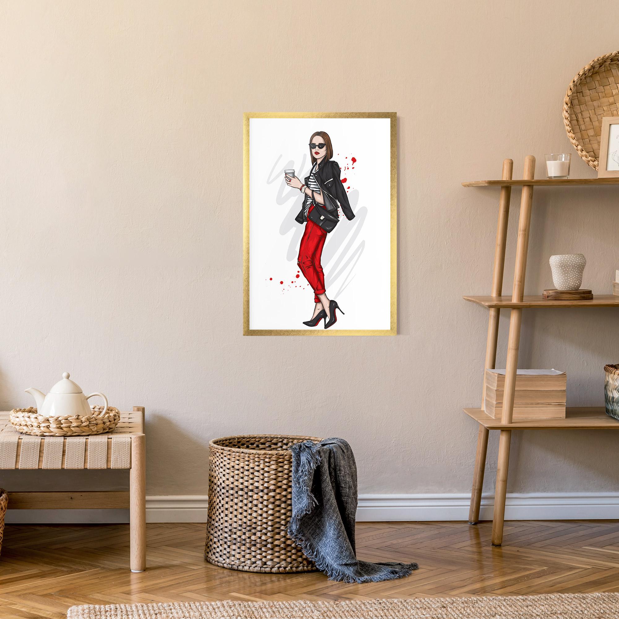 Plakat w Ramie Red Pants Woman mockup 9