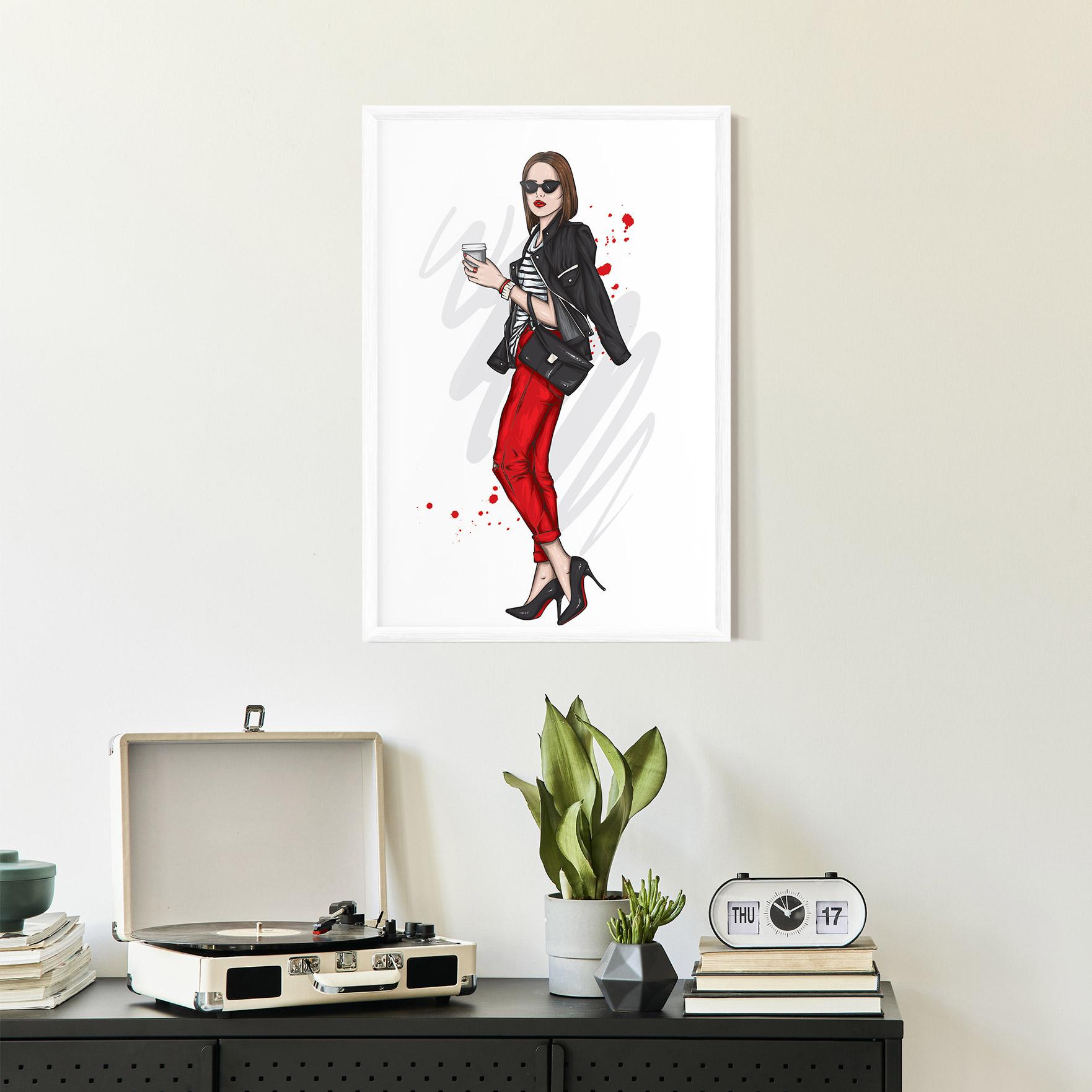 Plakat w Ramie Red Pants Woman mockup 2